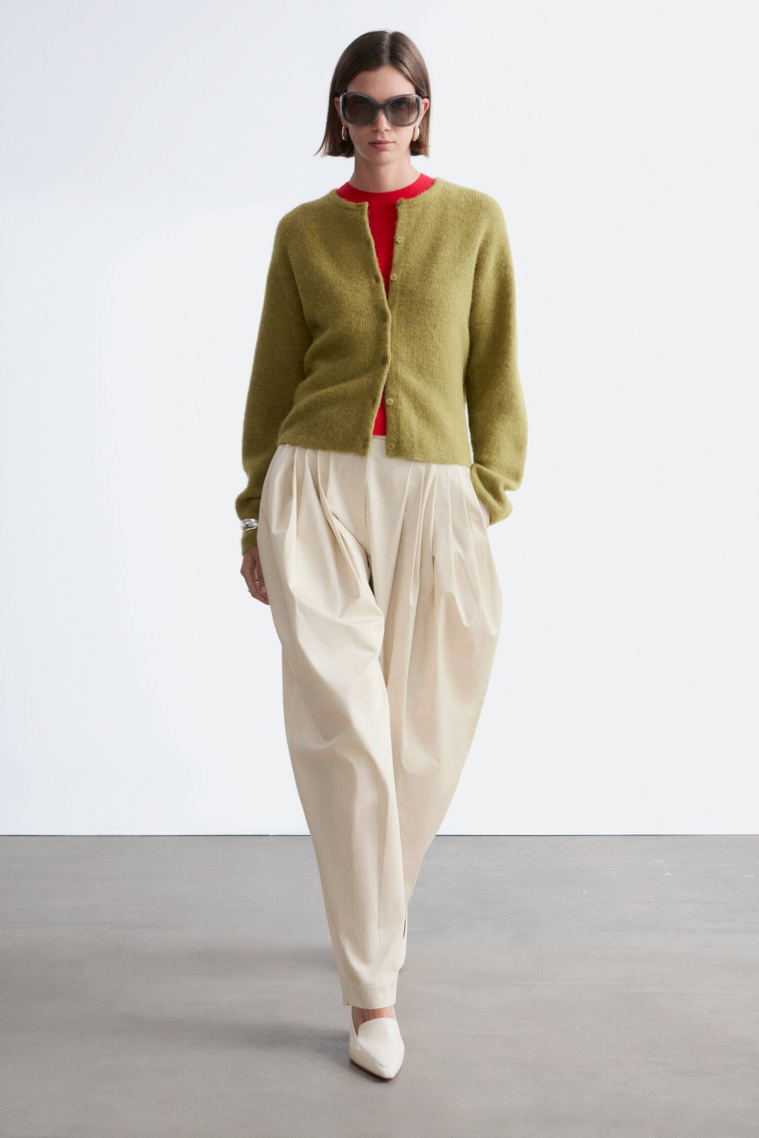 Alpaca-Blend Knitted Cardigan - Green/White/Pastel Yellow/Beige/Dusty Pink/Grey - 7