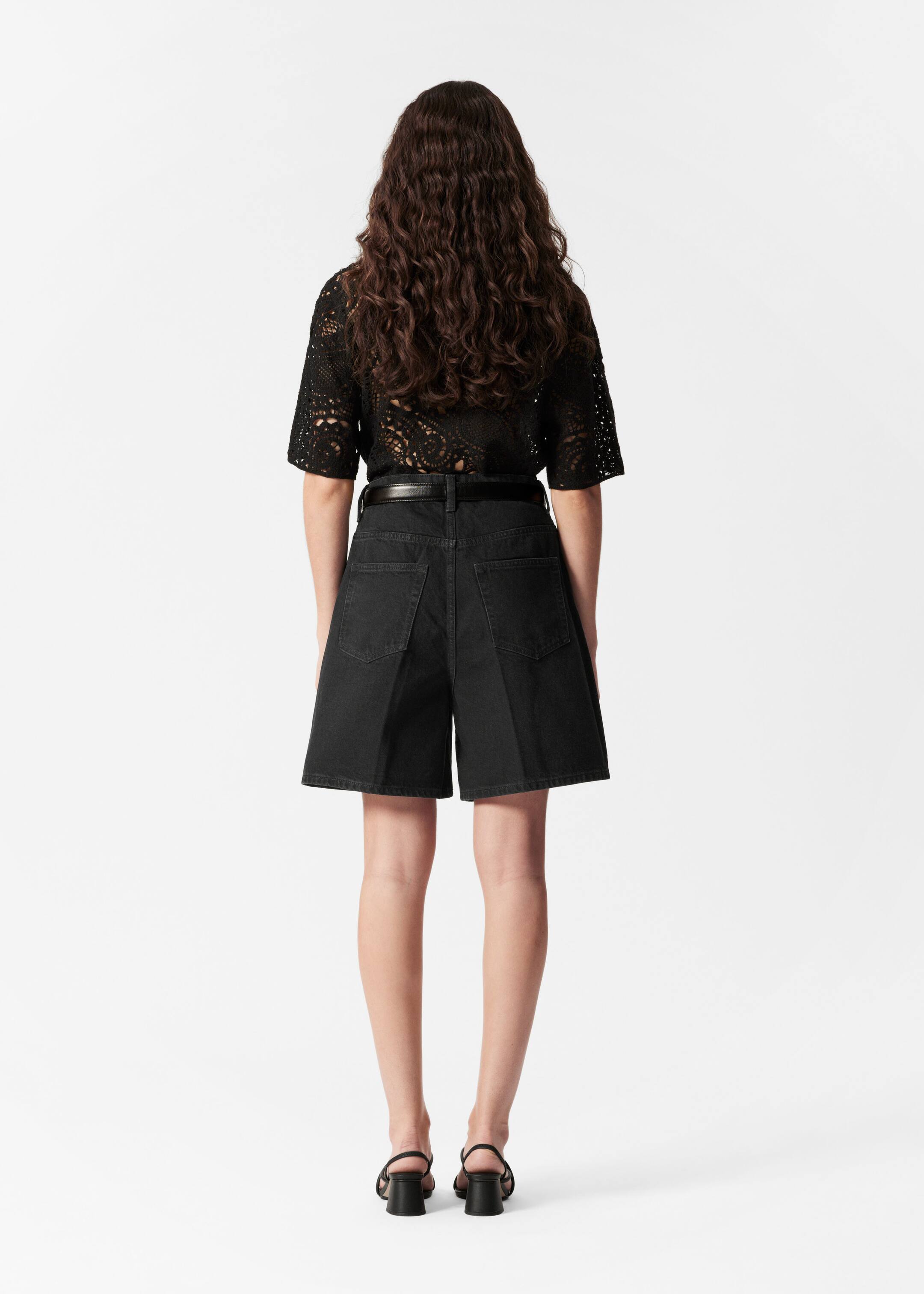 Ingrandisci l'immagine: Wide-Leg Denim Shorts - Black - DONNA | H&M CH 4