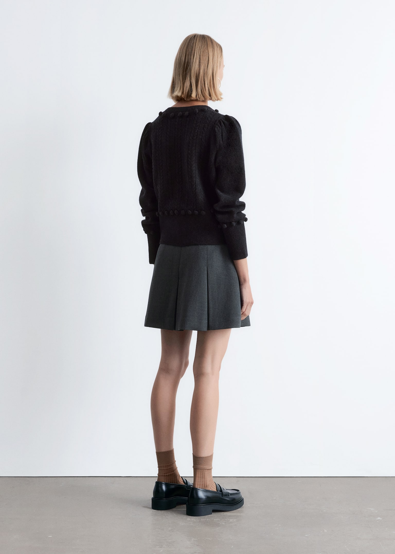 Strickjacke aus Wolle mit Zopfmuster - Dunkelgrau - 5