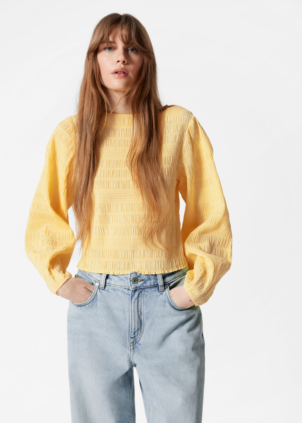 Smocked Boat-Neck Top - Pink - Lookbook