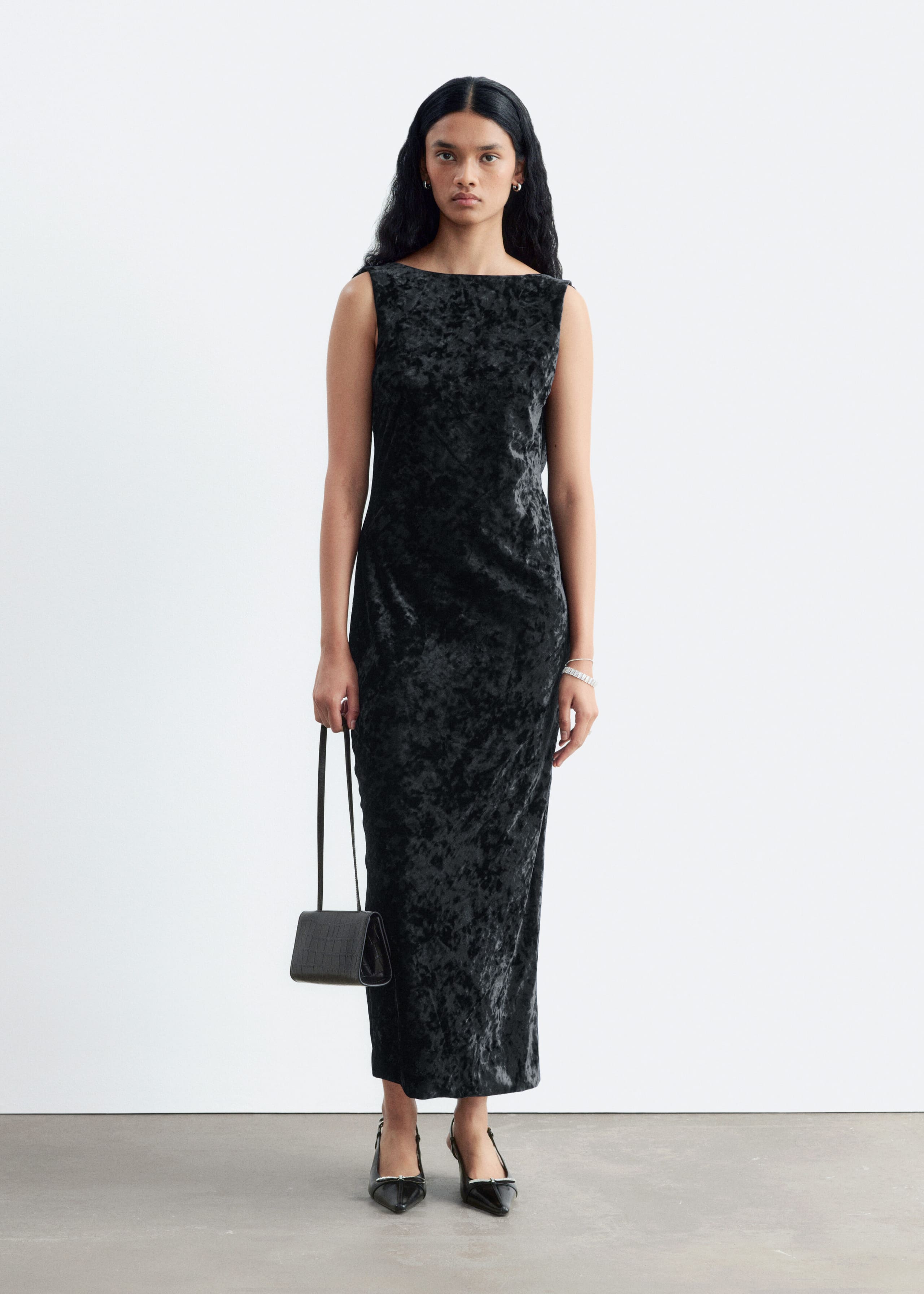 Bias-Cut Velvet Dress Black