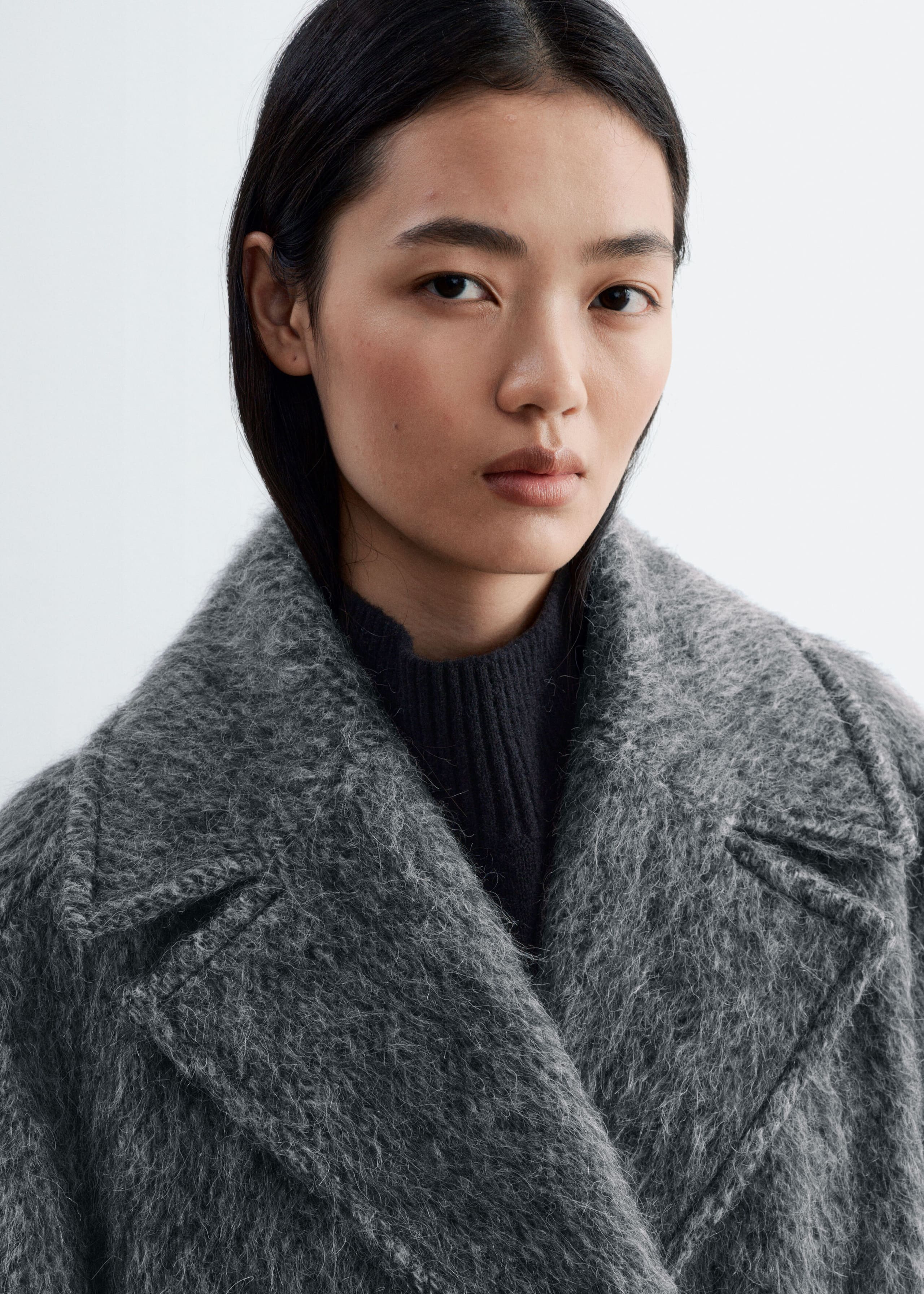 Brushed Wool-Blend Coat Grey Melange