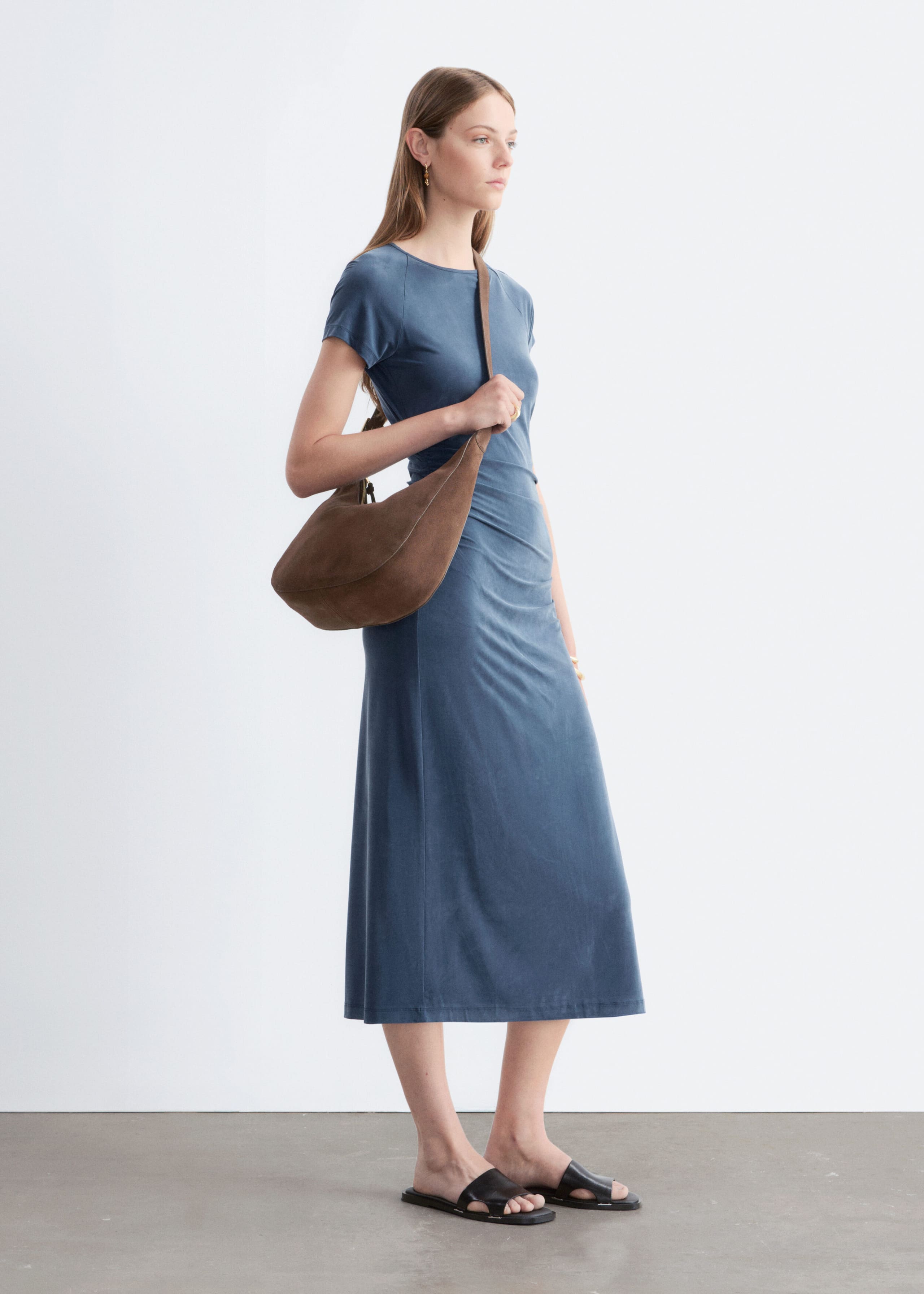 Image of Ruched Raglan Midi Dress