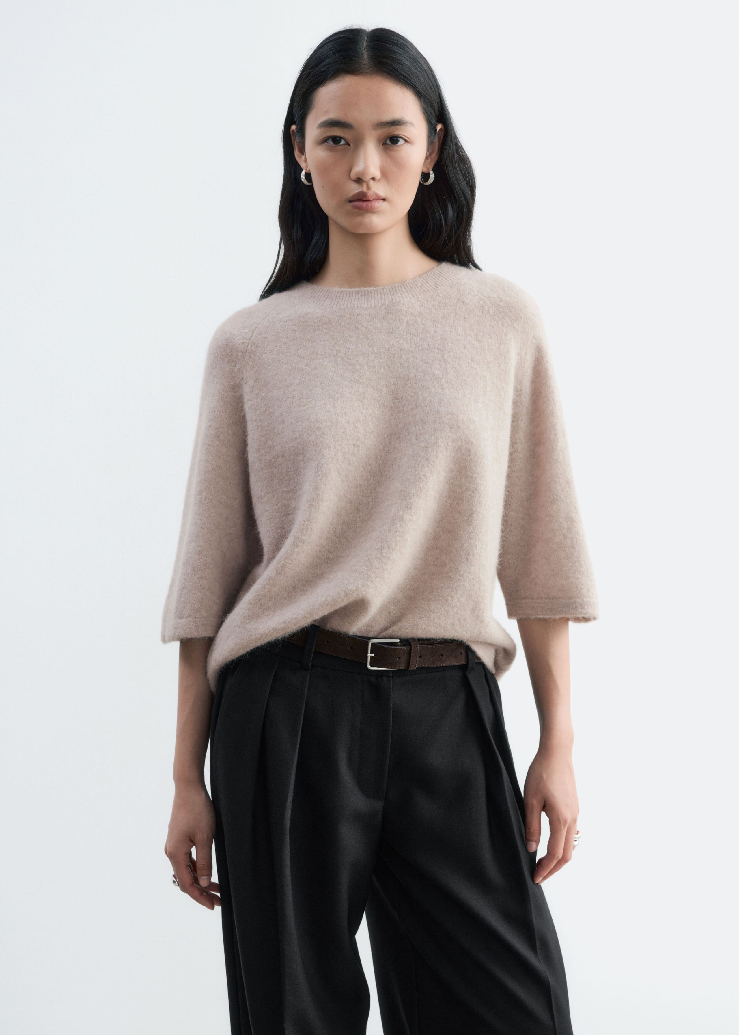 Strickoberteil aus Alpaka-Mix - Hellbeige - Lookbook