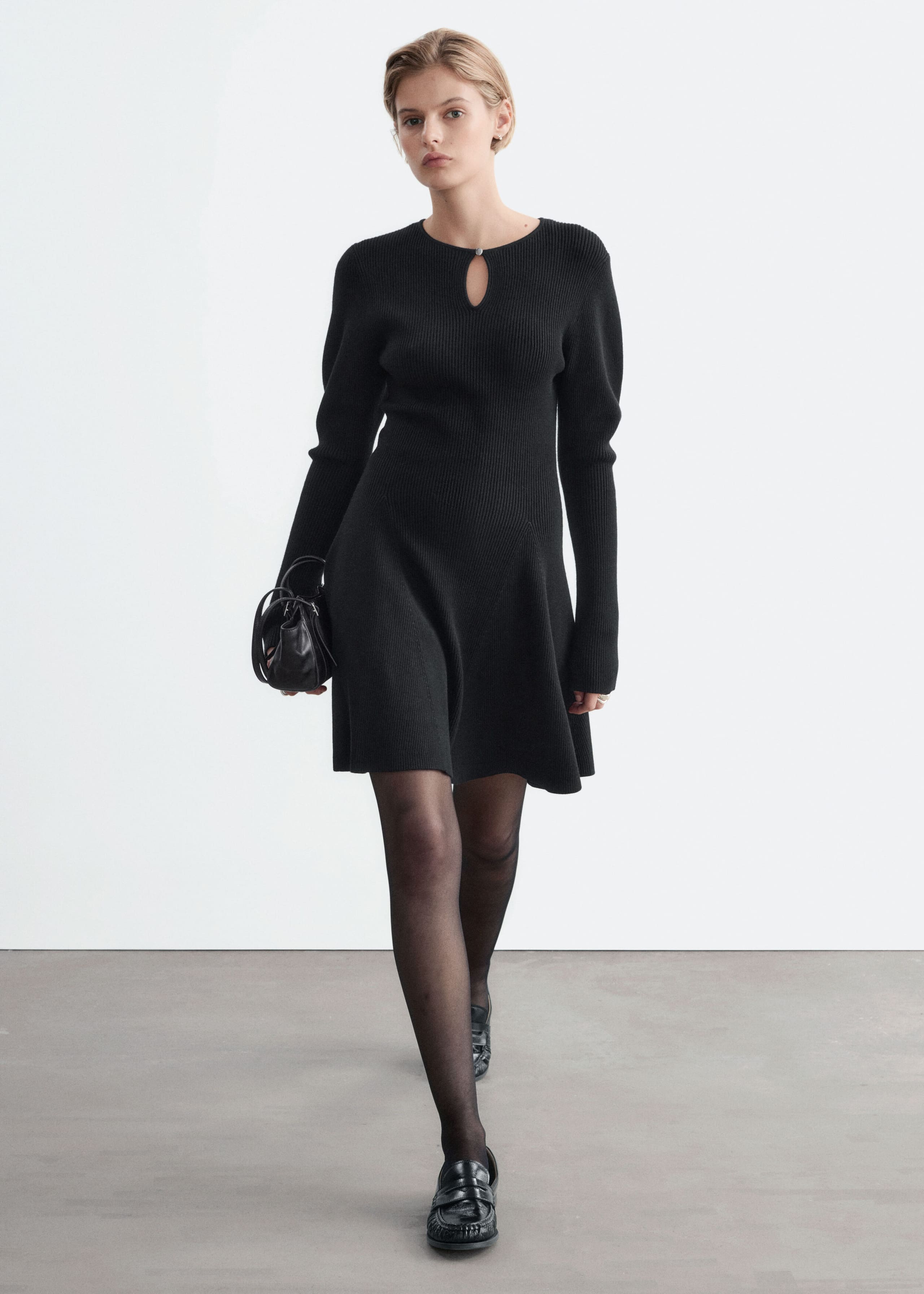 Ribbed Knit Dress - Black - Lookbook