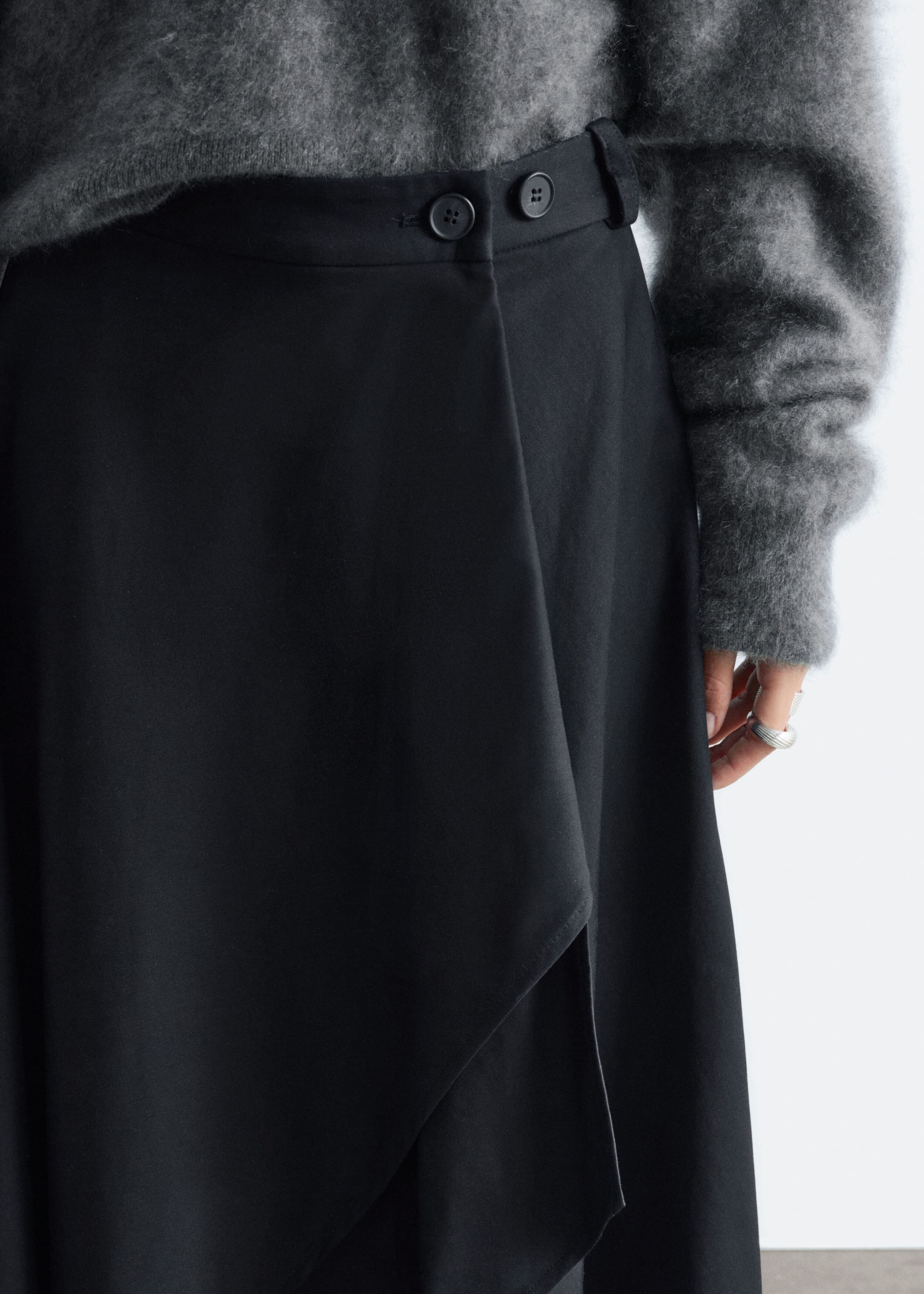 Double Layer Asymmetric Skirt - Black - Still Life