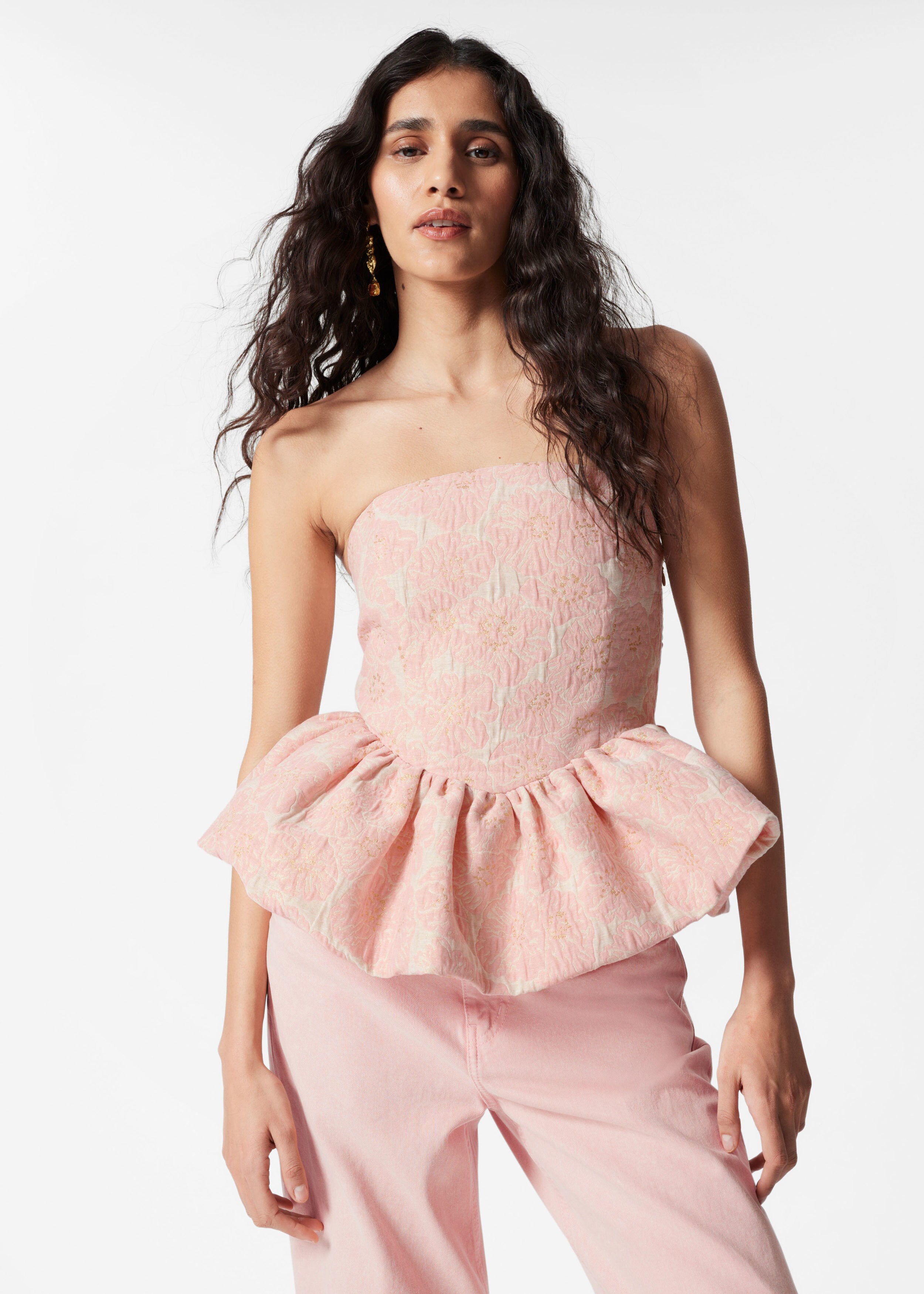 トップス Acka jacquard peplum bustier Bandeau Peplum Jacquard Top - Light Pink - & Other Stories AD