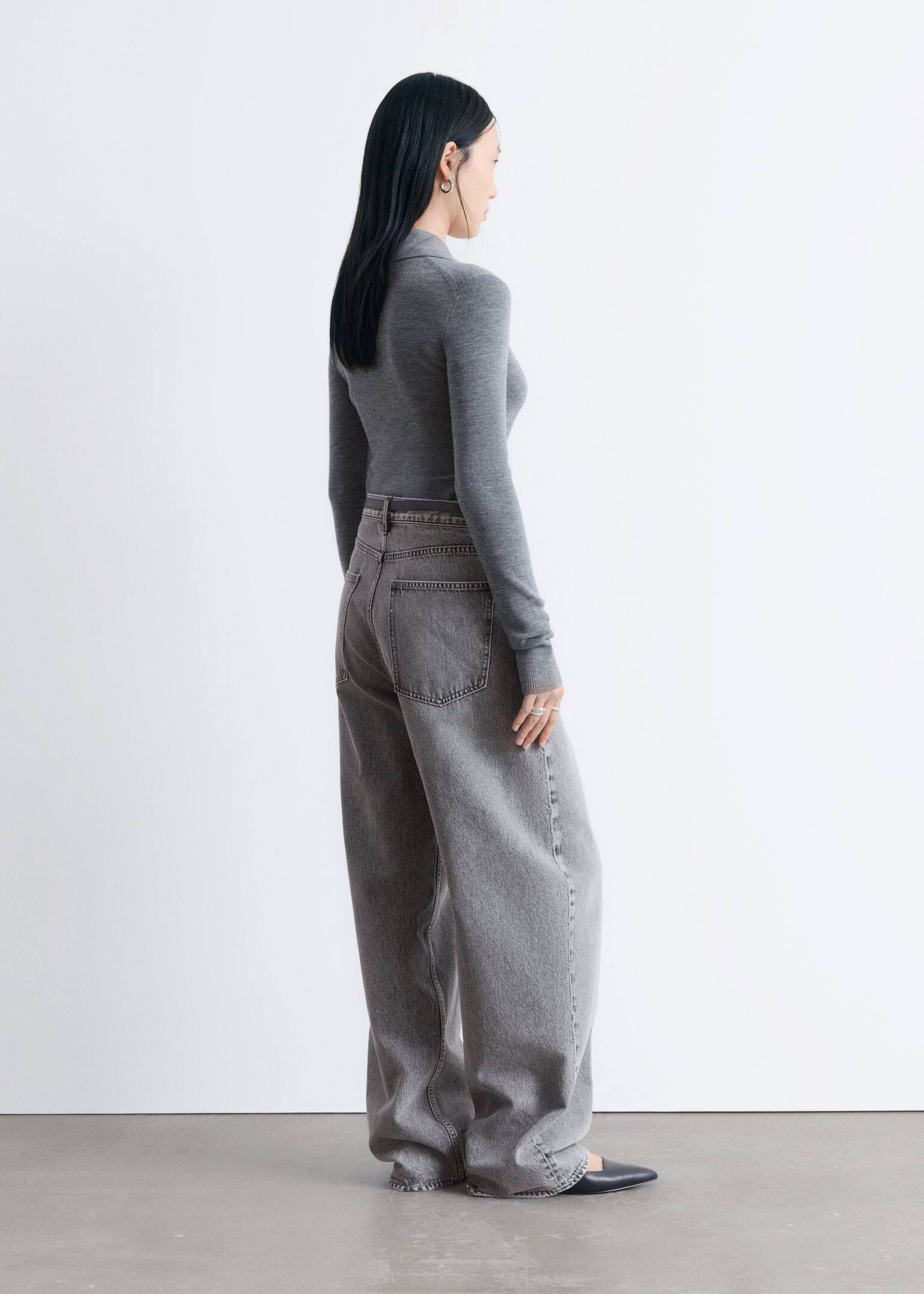 Rippstrick-Poloshirt aus Merinowolle - Grau meliert - 7