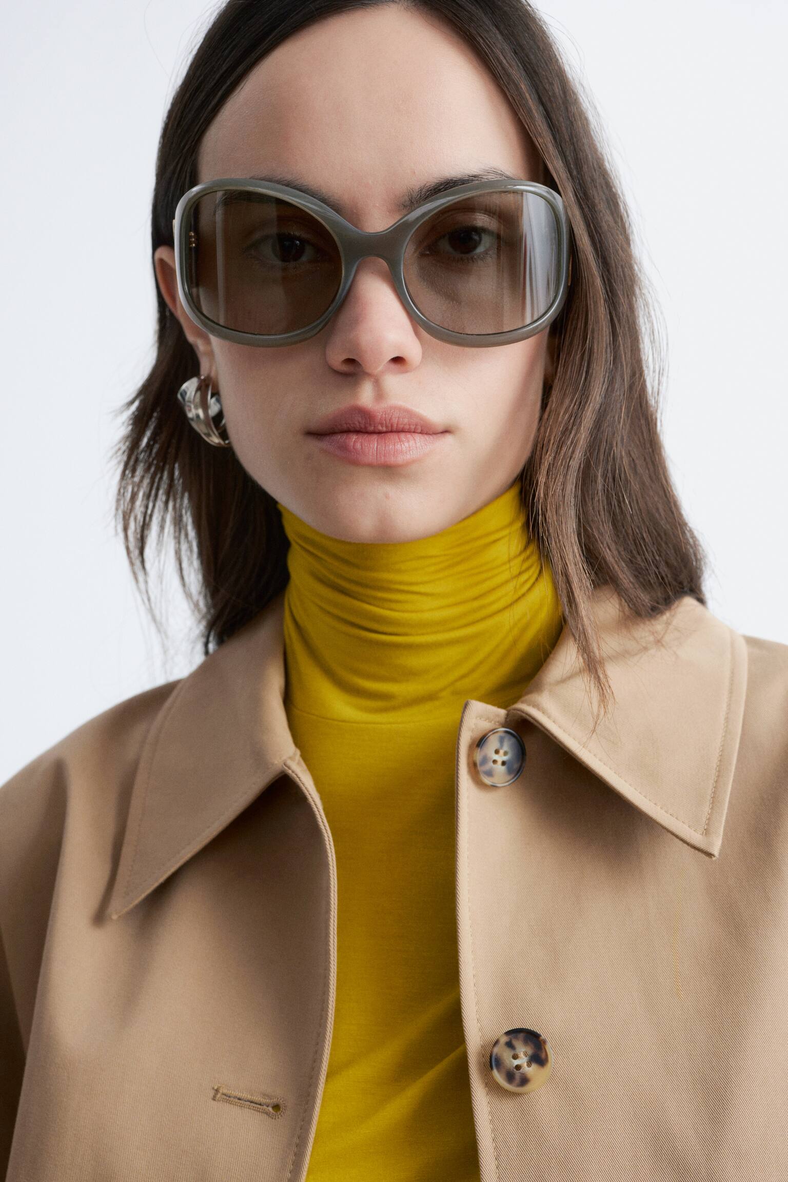 Giacca boxy in cotone - Beige/Marrone scuro - 4