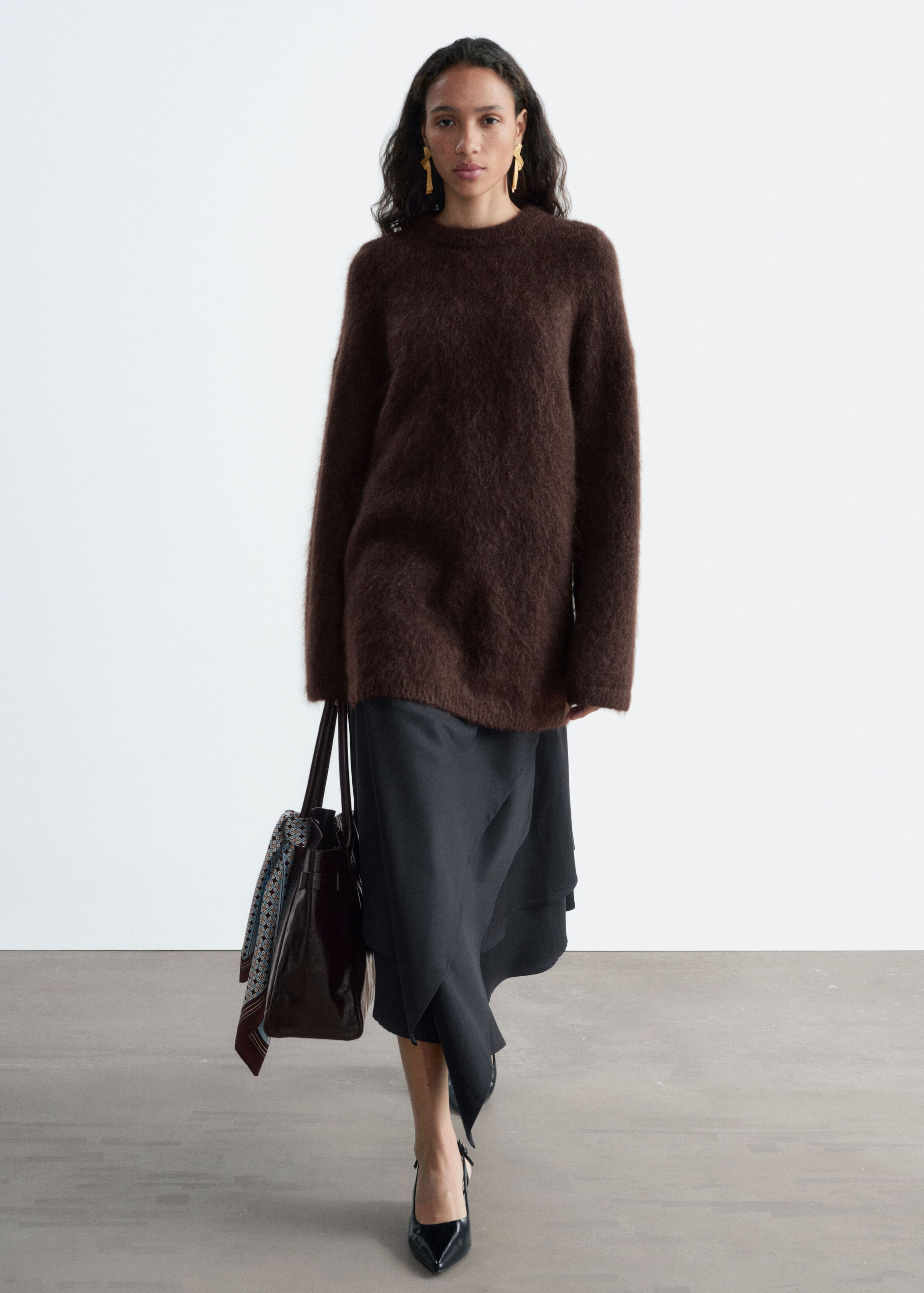 Oversized Mohair-Blend Sweater - Dark Brown - Lookbook