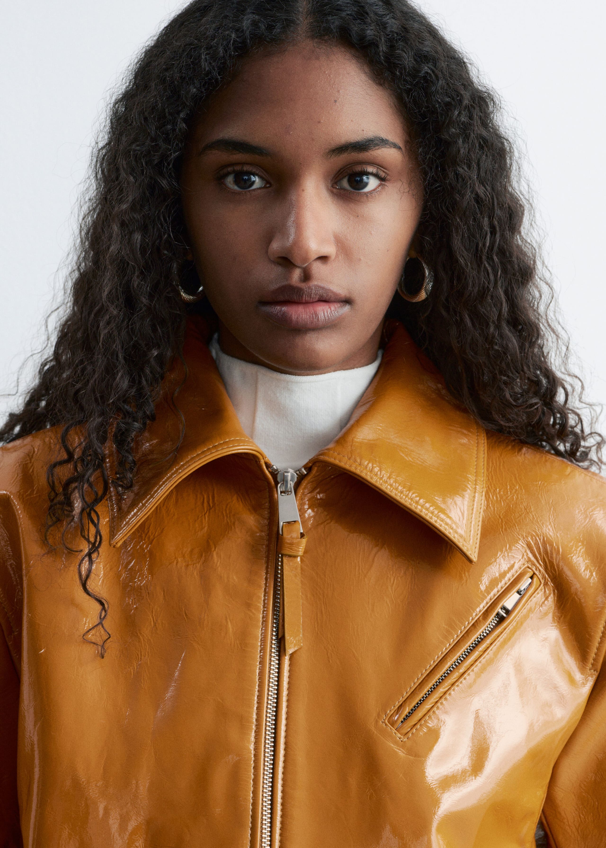 Image of Veste motard en cuir verni