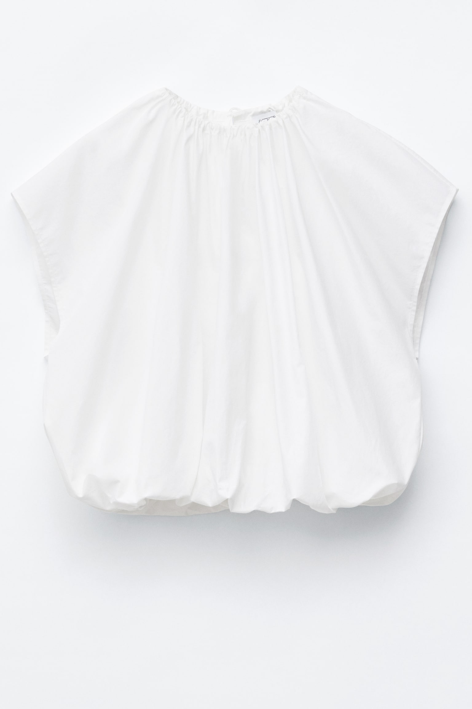 Rynkad blus i bomull-Vit - 2