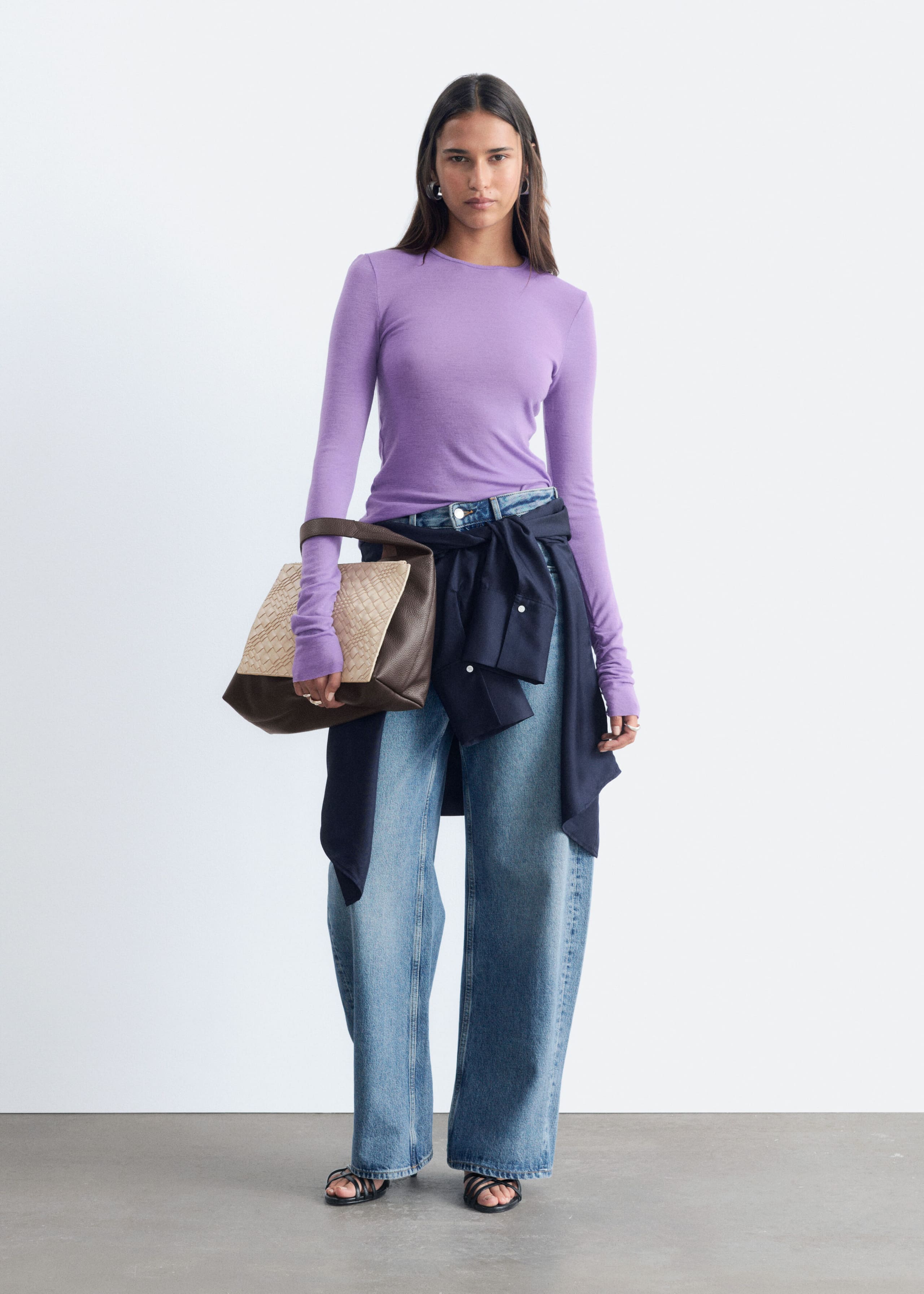 Plain-Knit Wool Top - Lilac - Lookbook