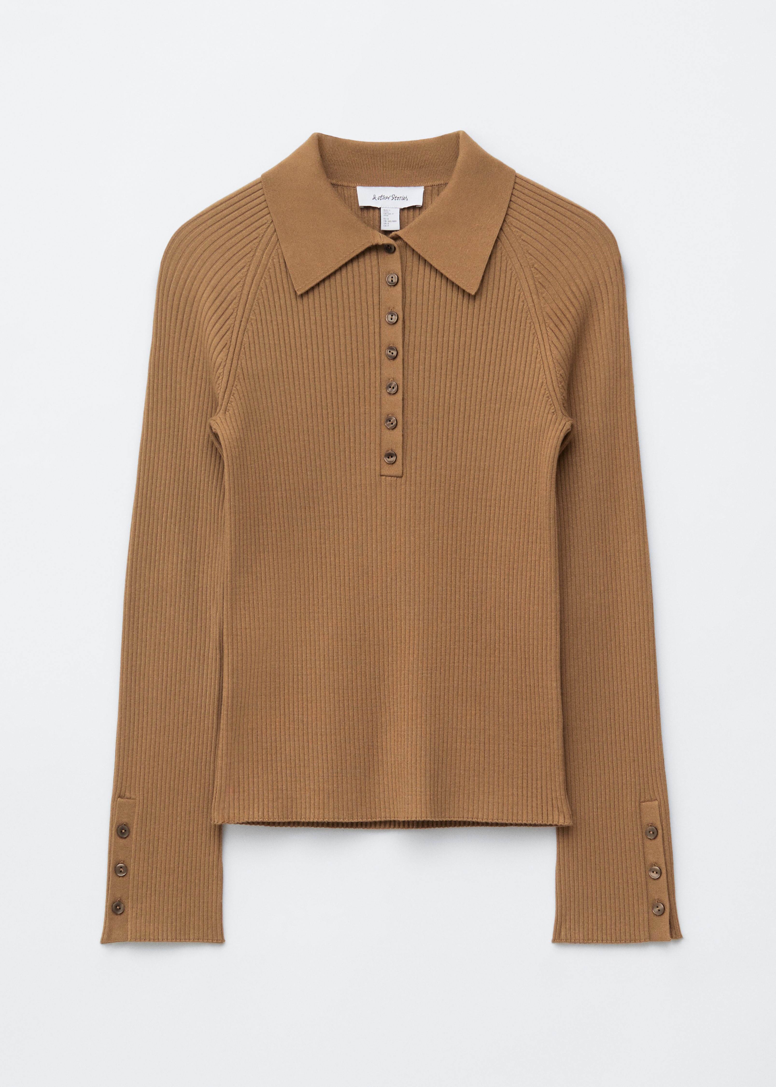 Rib-Knit Polo Shirt - Caramel Brown/Light Blue/Dark Brown