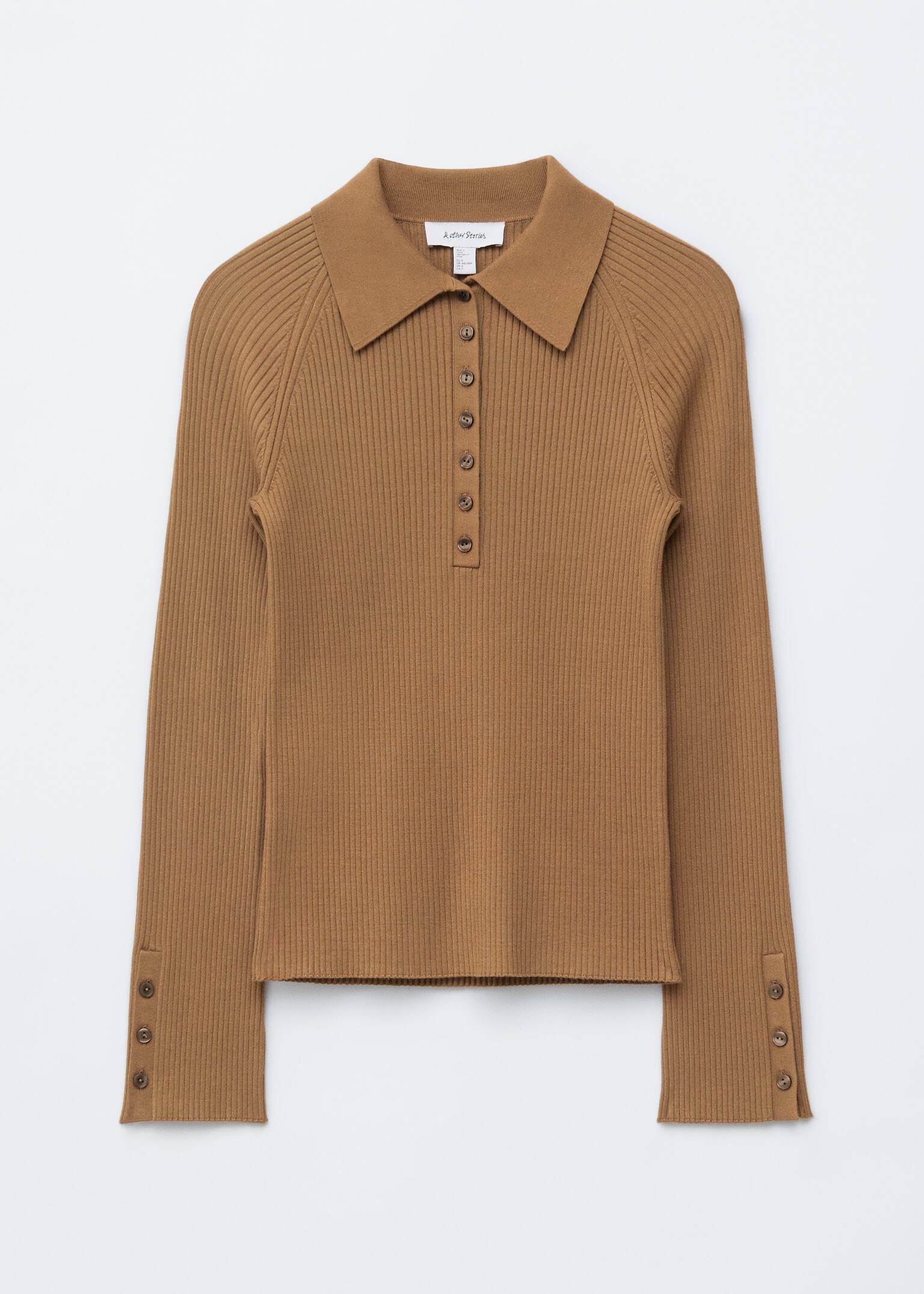Polo din tricot cu nervuri - Maro Caramel/Maro închis/Albastru deschis - 2