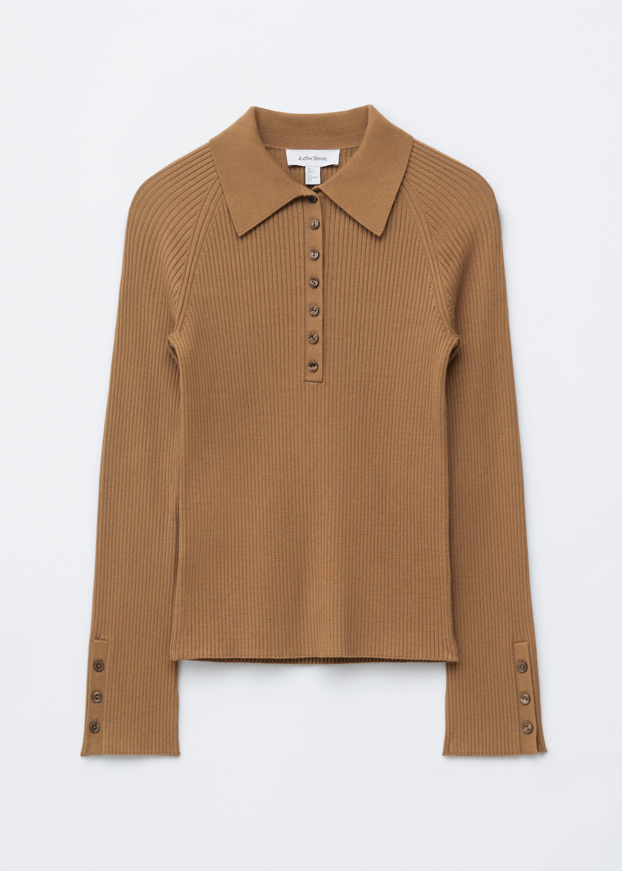 Visa större bild: Ribbstickad pikétröja - Brun - DAM | H&M SE 6