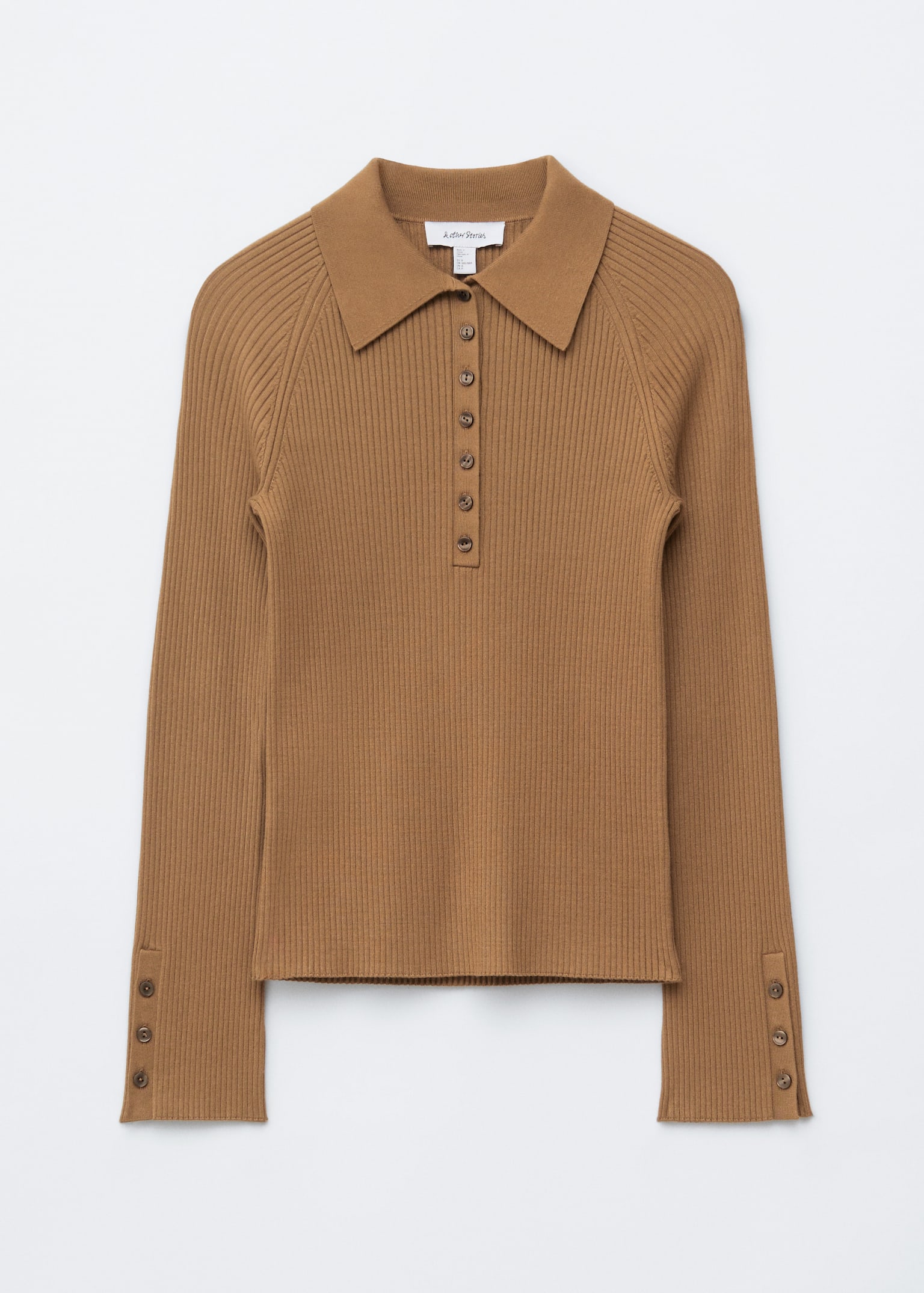Rib-Knit Polo Shirt - Caramel Brown/Dark Brown/Light Blue - 2