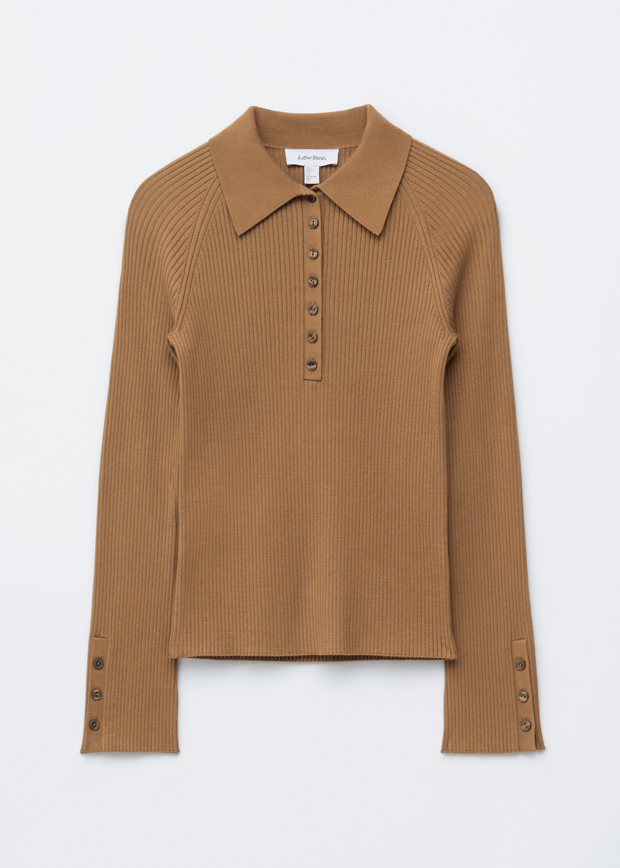 Rib-Knit Polo Shirt - Caramel Brown - & Other Stories US