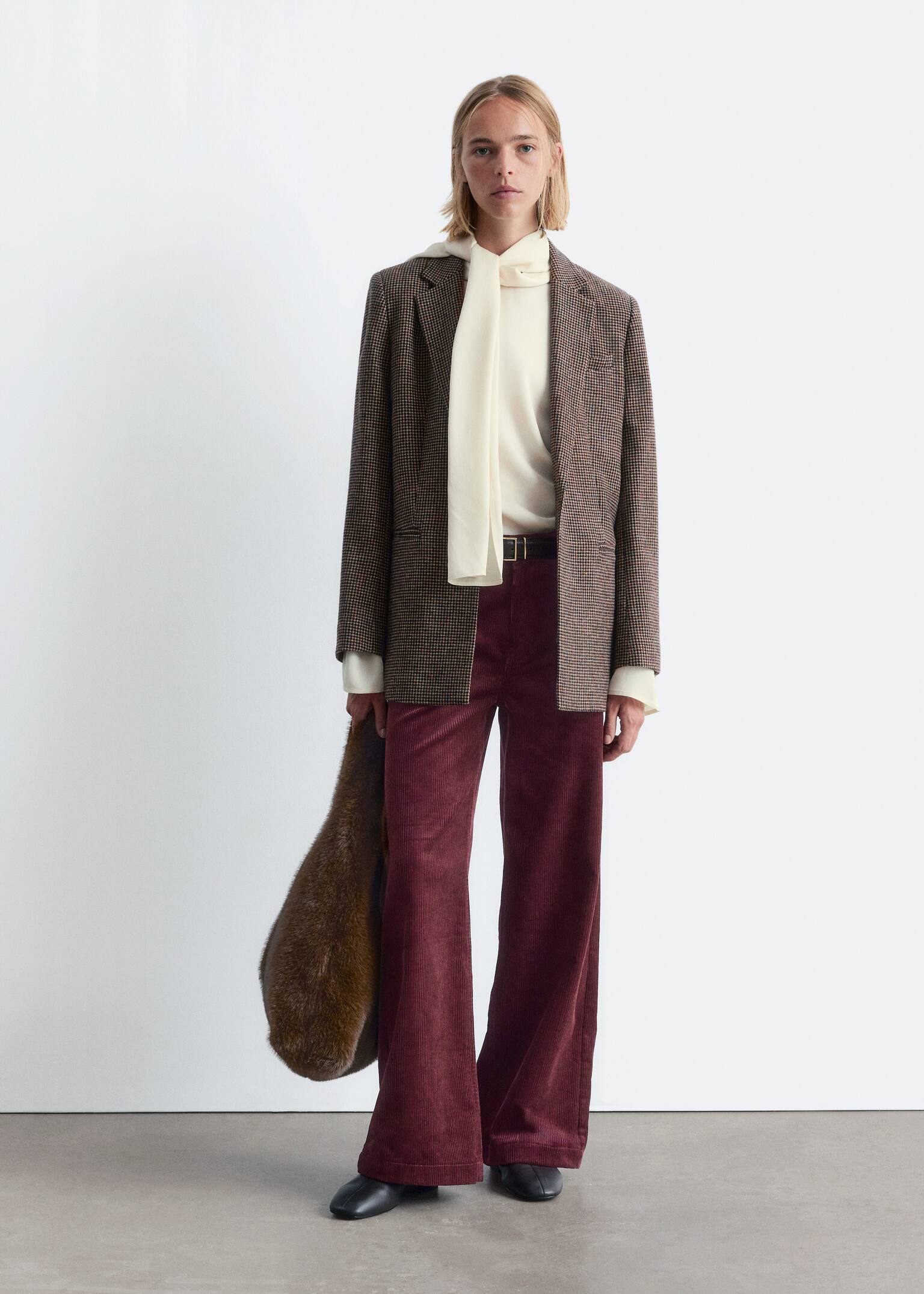 Wool Blazer - Brown Houndstooth/Grey Tweed - 5