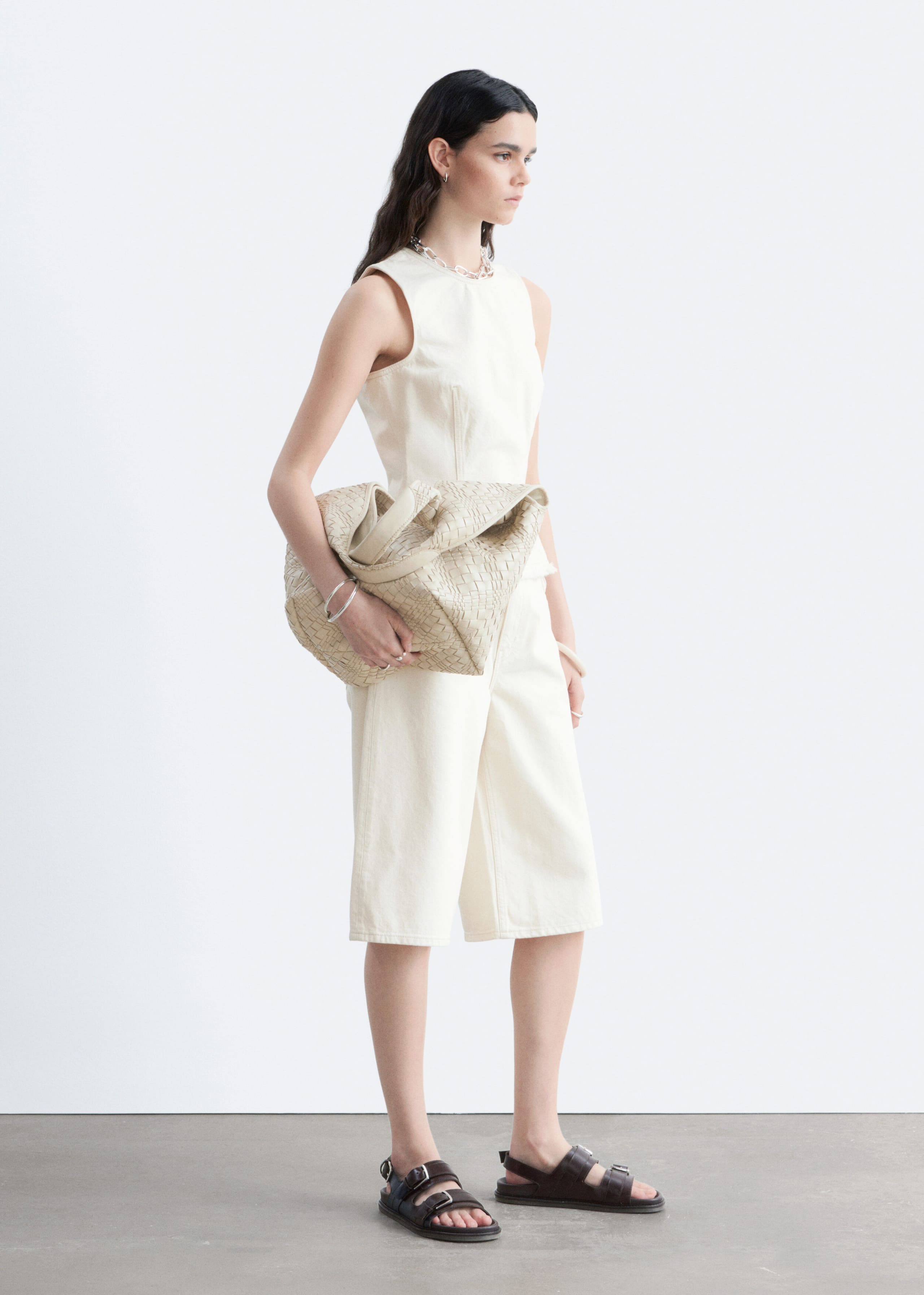Raw-Edge Sleeveless Top - Ecru - Lookbook