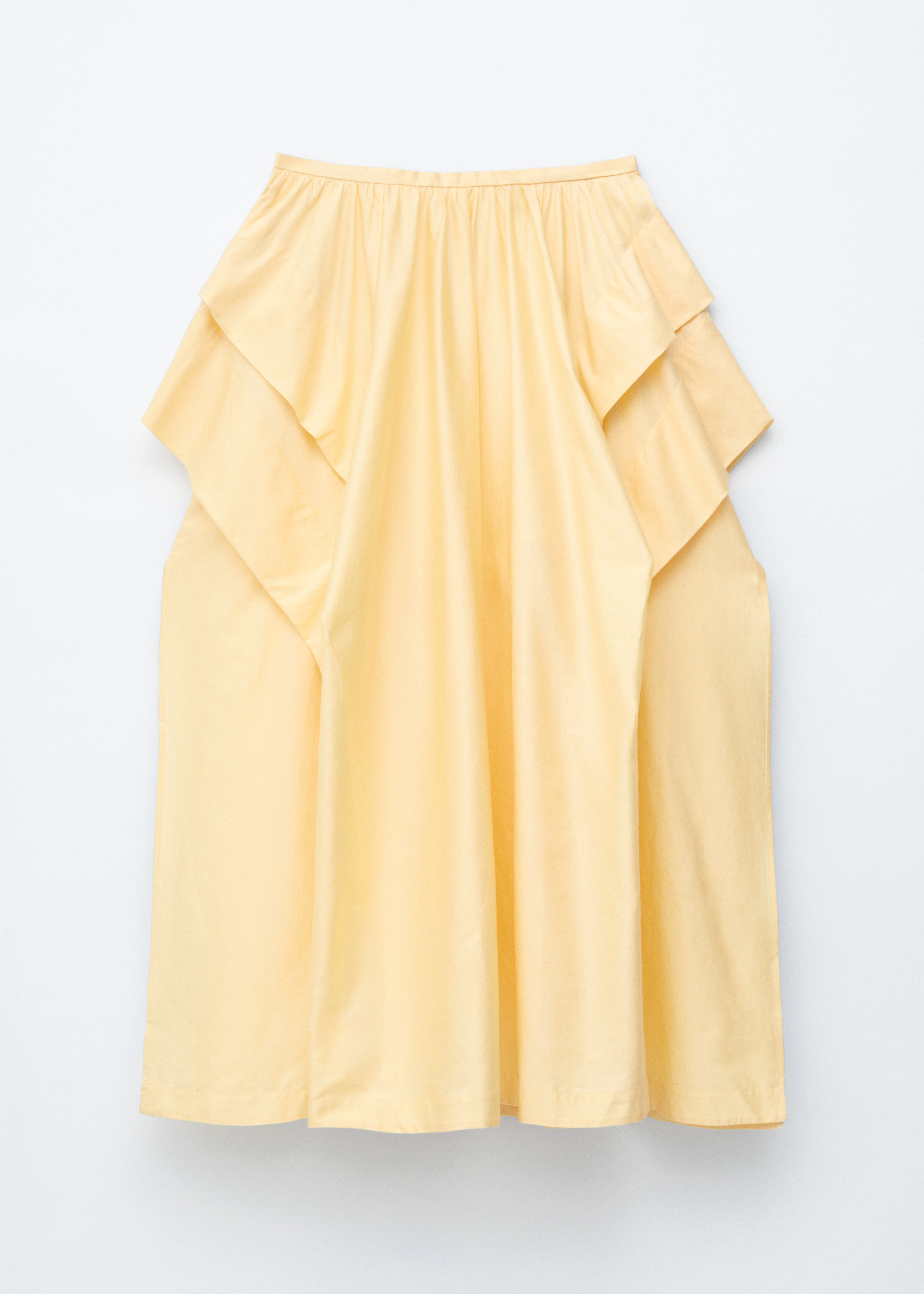 Jupe froncée midi en coton - Jaune/Écru/À carreaux