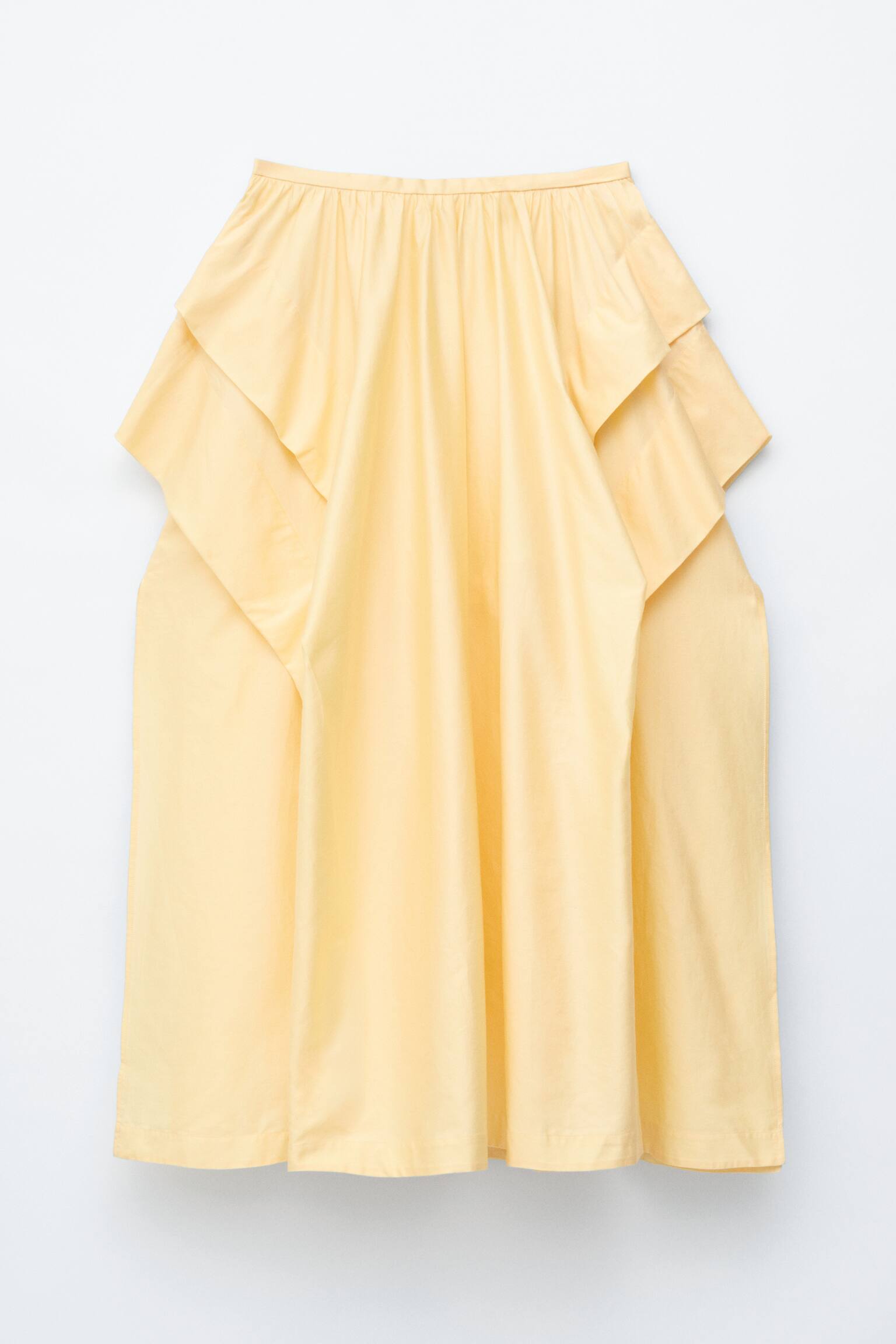 Fustă Midi Din Bumbac Cu Adunături - Galben/Alb Crem/Carouri - 1