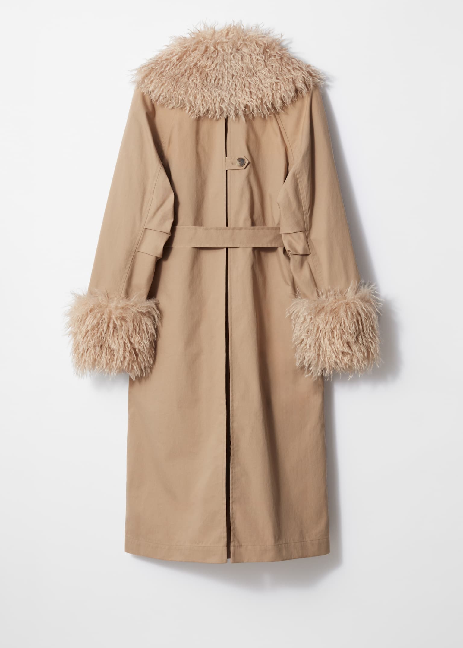 Abrigo con cuello de piel sintética - Beige
