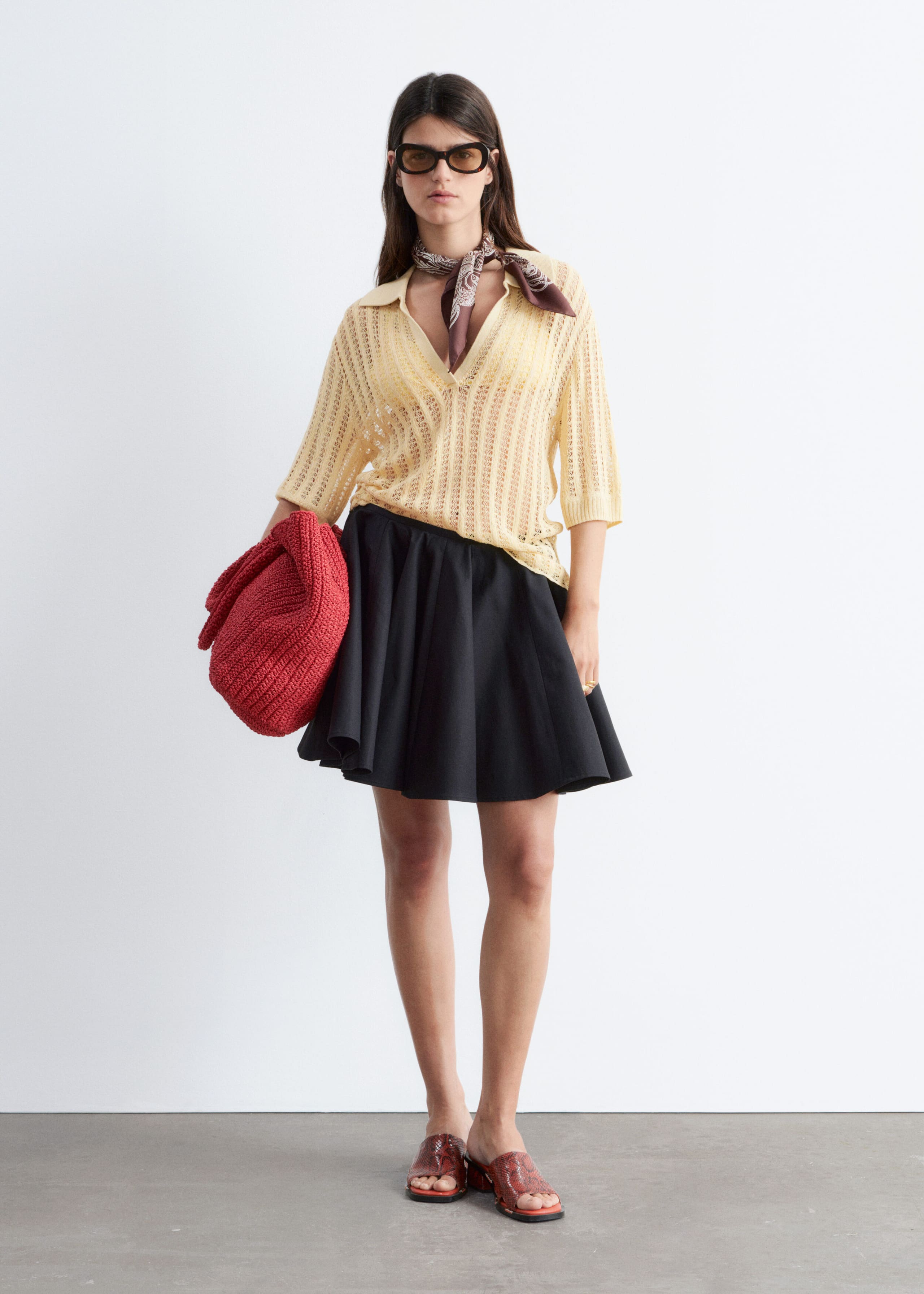 Cotton Circle Mini Skirt - Brown - Lookbook