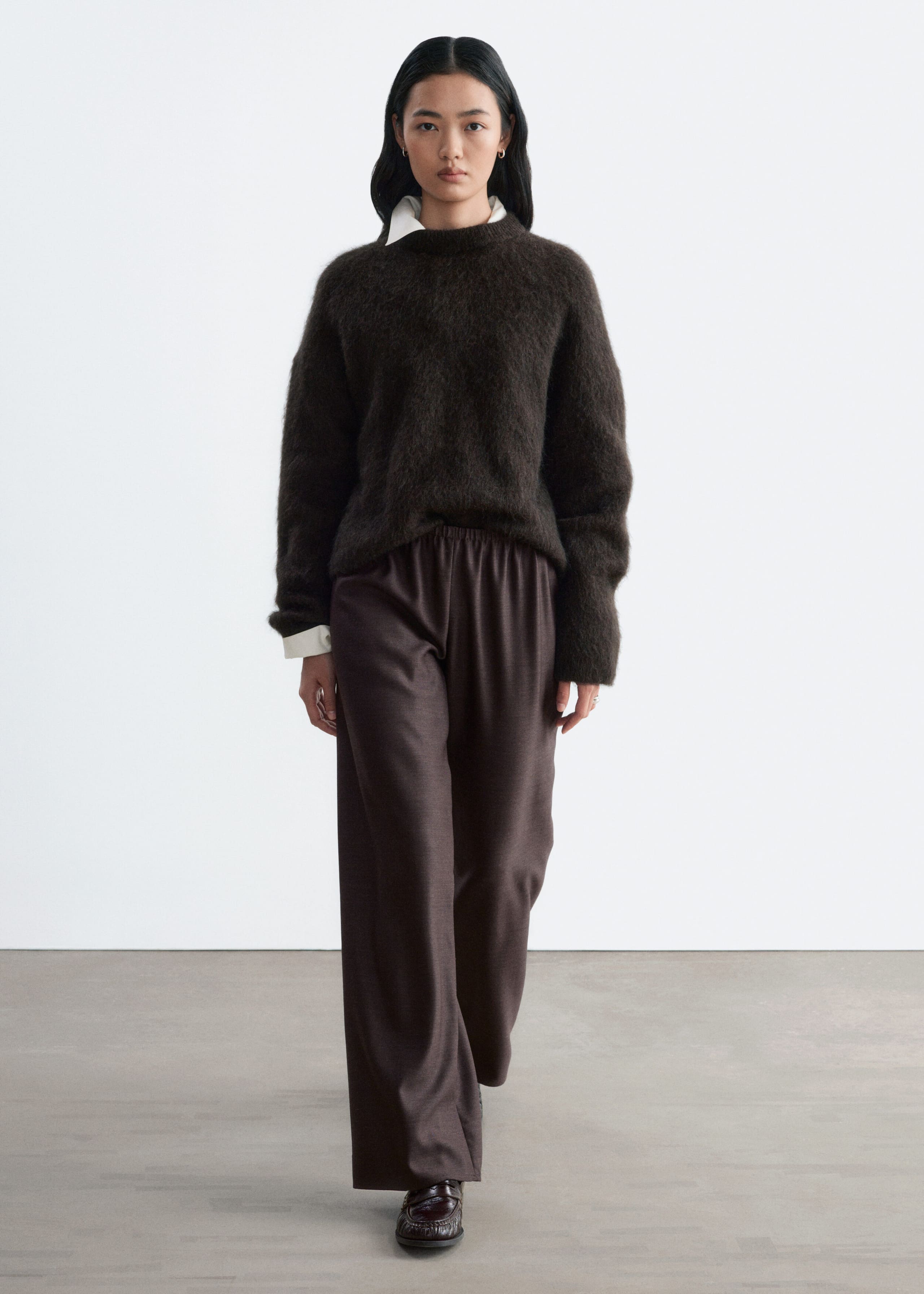 Pull-On Wool Trousers Dark Brown