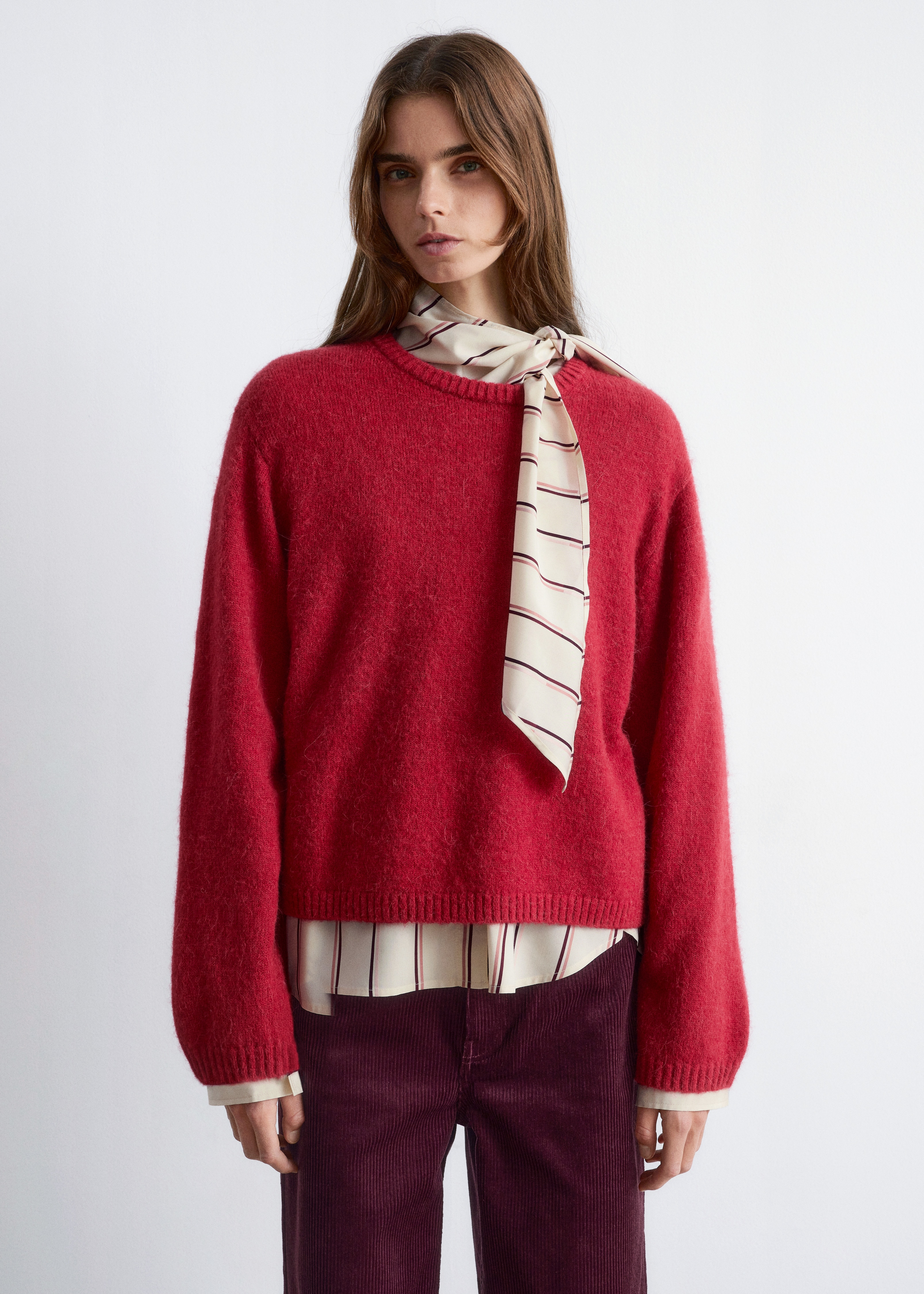 Dzianinowy sweter z domieszką alpaki - Czerwony/Ciemnoniebieski/Żółty/Mole