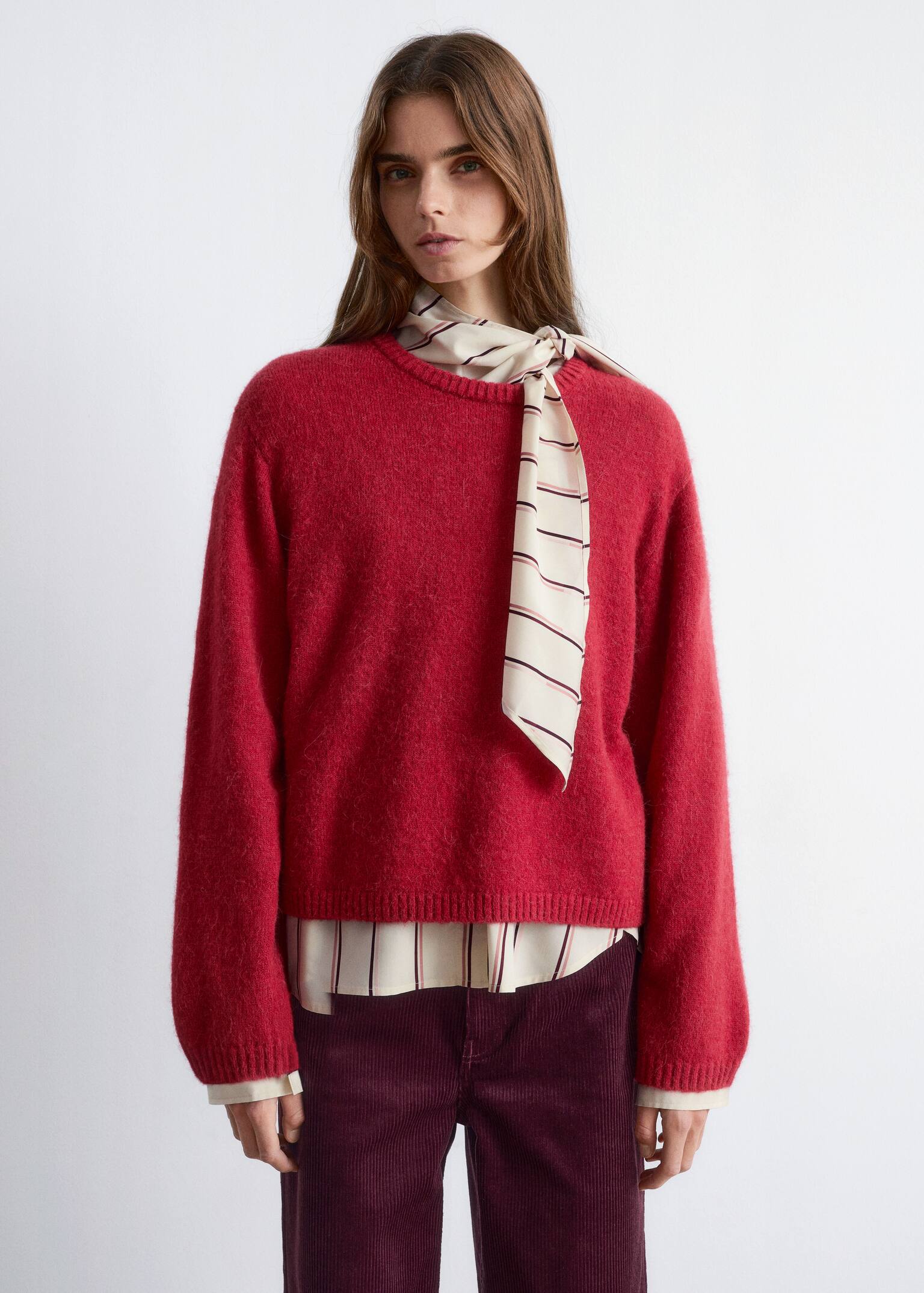 Strickpullover aus Alpakamix - Rot/Graubraun/Dunkelblau/Gelb/Dunkelrot/Rosa gestreift - 1