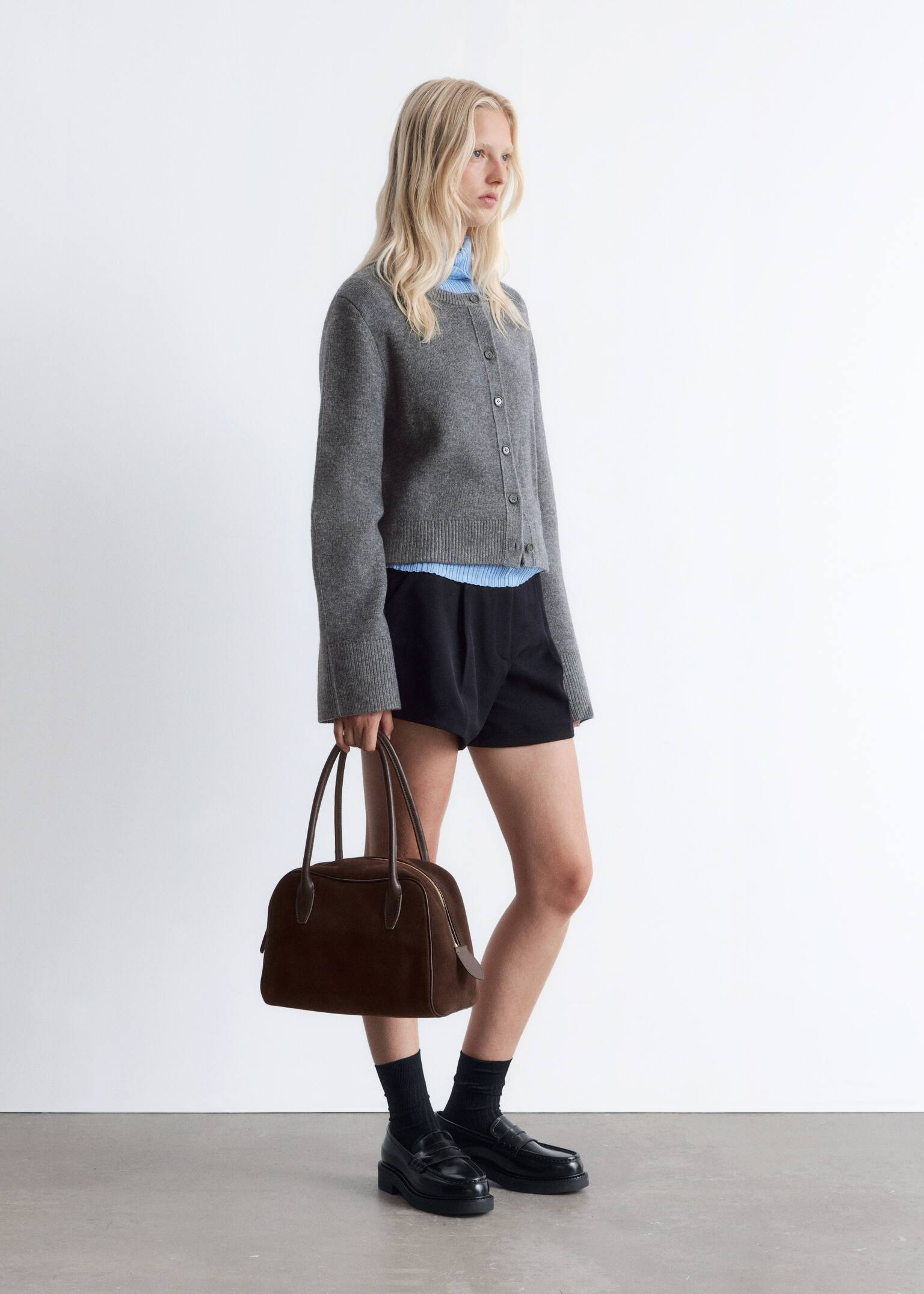 Croppad boxig cardigan - Mörkgrå/Beige - 6