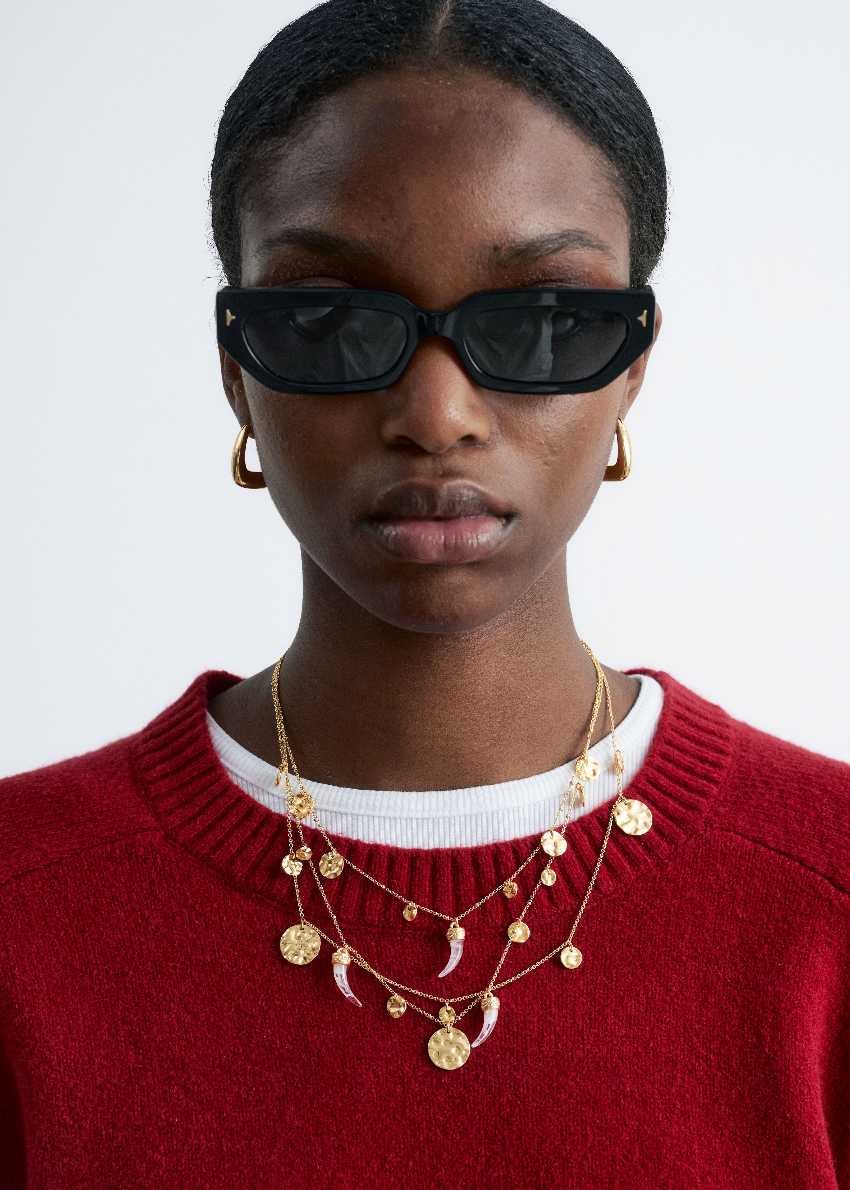 Ozdobny warstwowy naszyjnik - Złoty