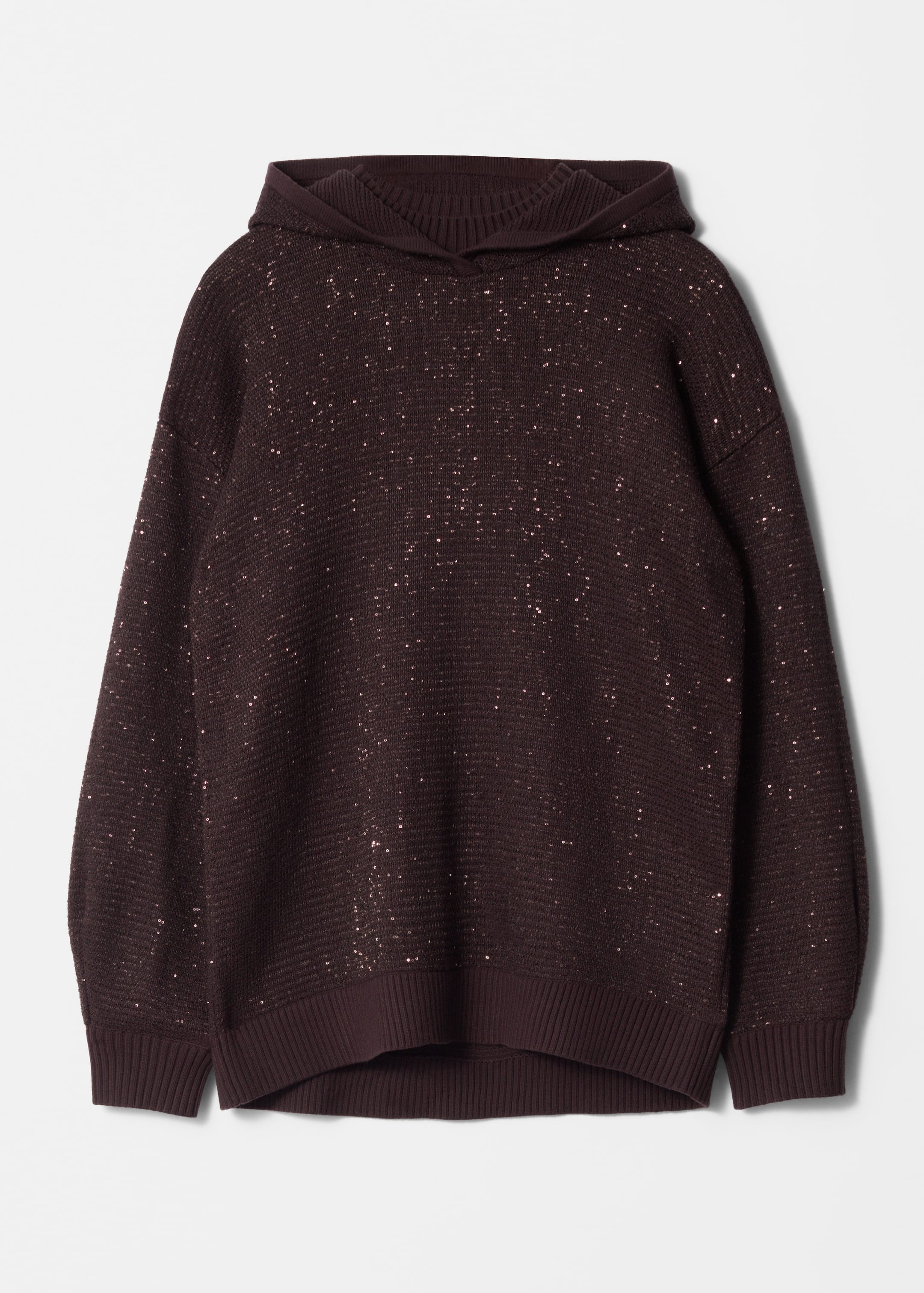 Größeres Bild ansehen: Gestrickter Kapuzenpullover in Metallic-Optik - Weinrot - Ladies | H&M DE 1