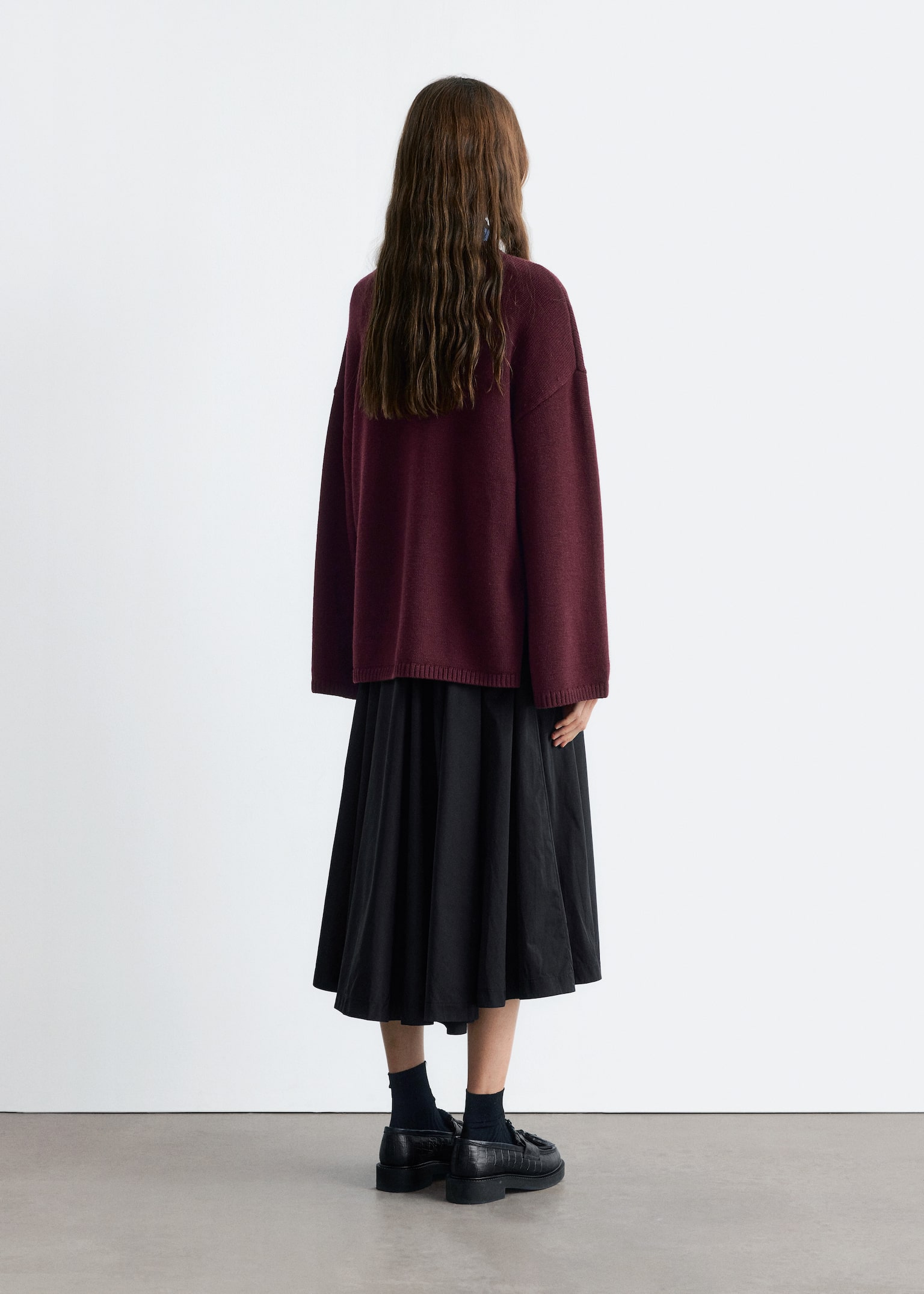 Pull en laine mérinos à boutons - Bordeaux - 5