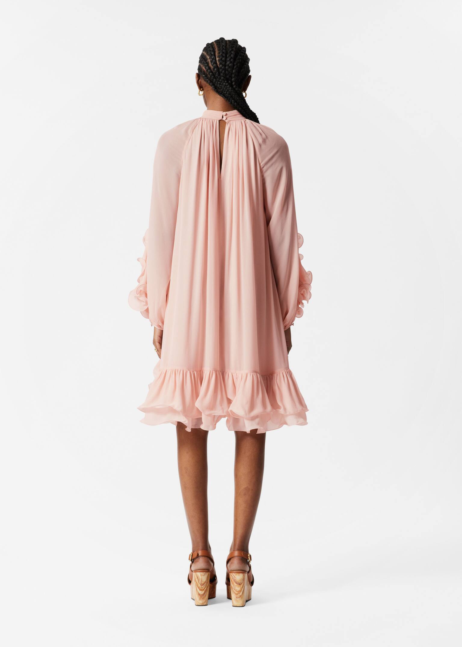 Rochie mini cu volane - Roz prăfuit - 4