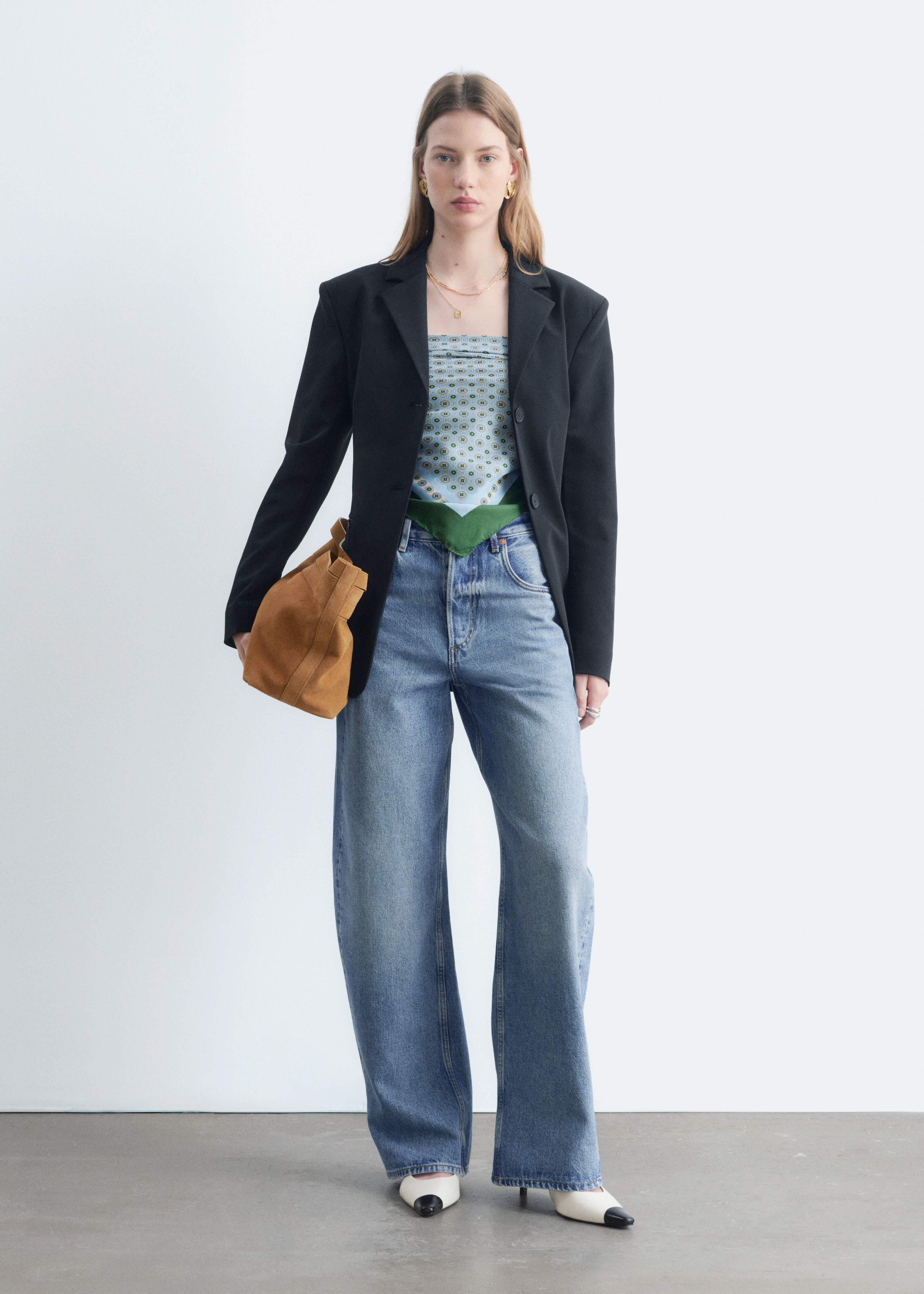 Jean barrel - Bleu moyen/Bleu moyen/Blanc/Brun rouille