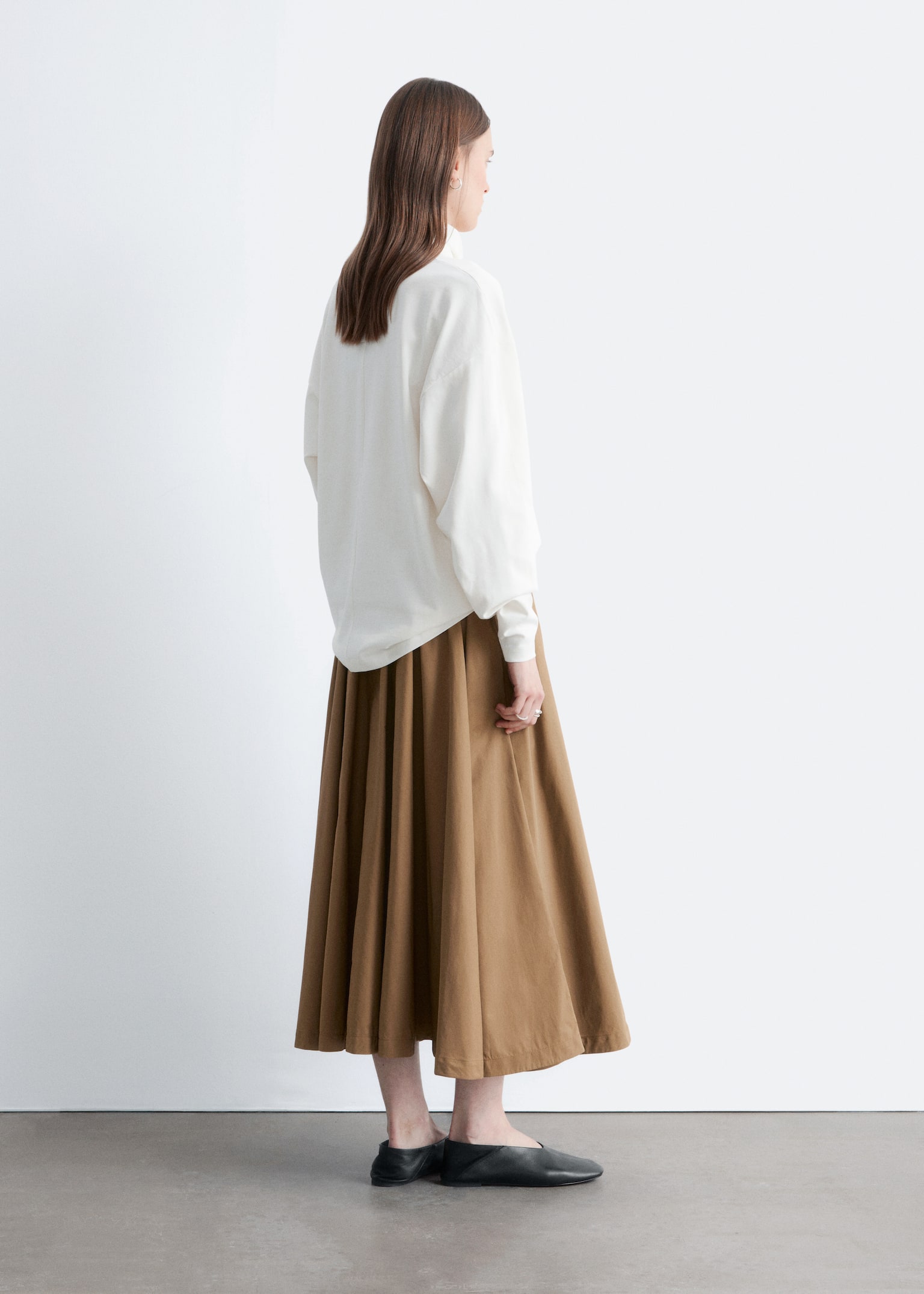 Voluminous Drawstring Midi Skirt - Brown - 4