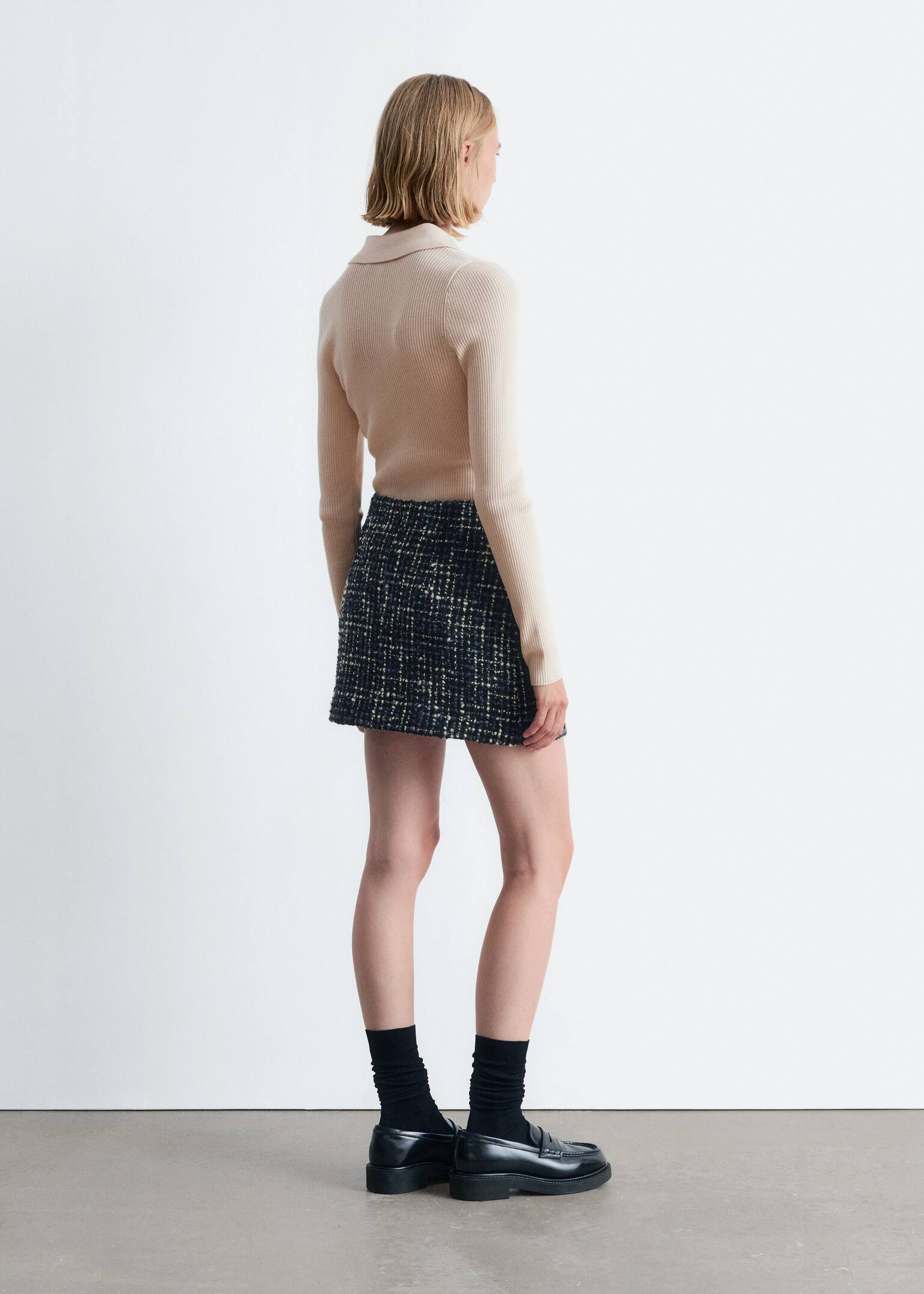 Structured Wool-Blend Mini Skirt - Black/Blue - 3