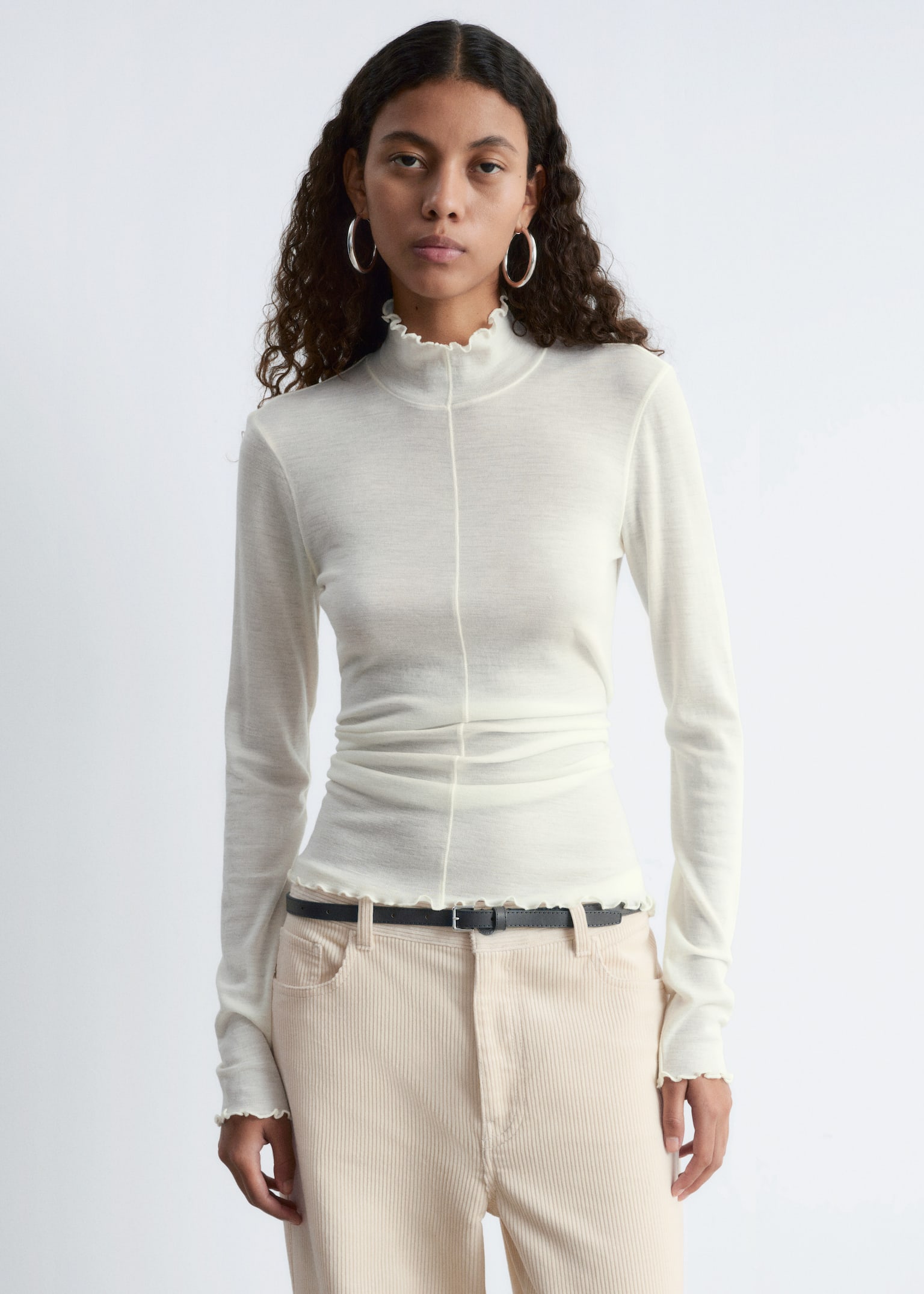 Scalloped Mock-Neck Top - Cream/Black - 4