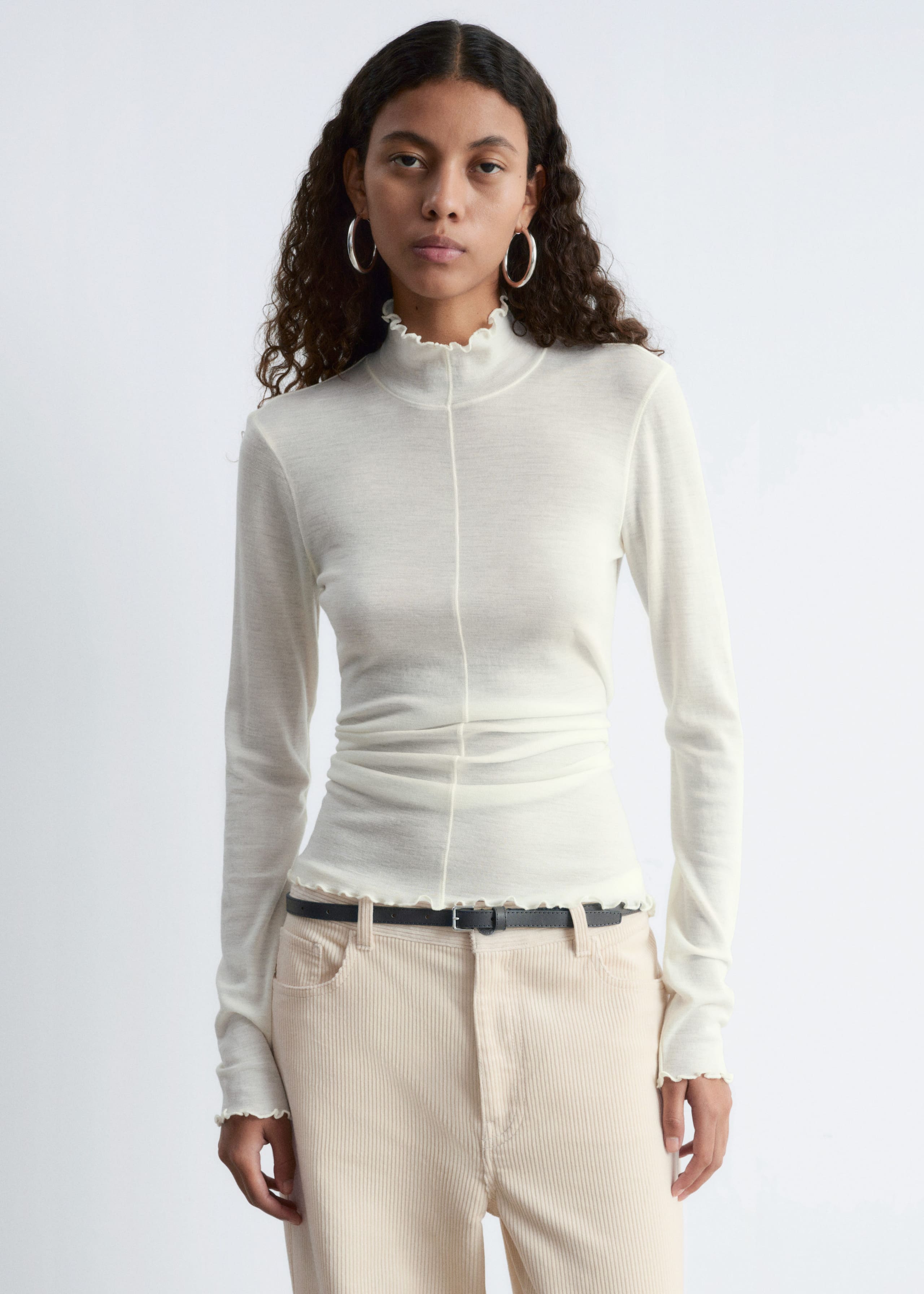 Image of Scalloped Mock-Neck Top