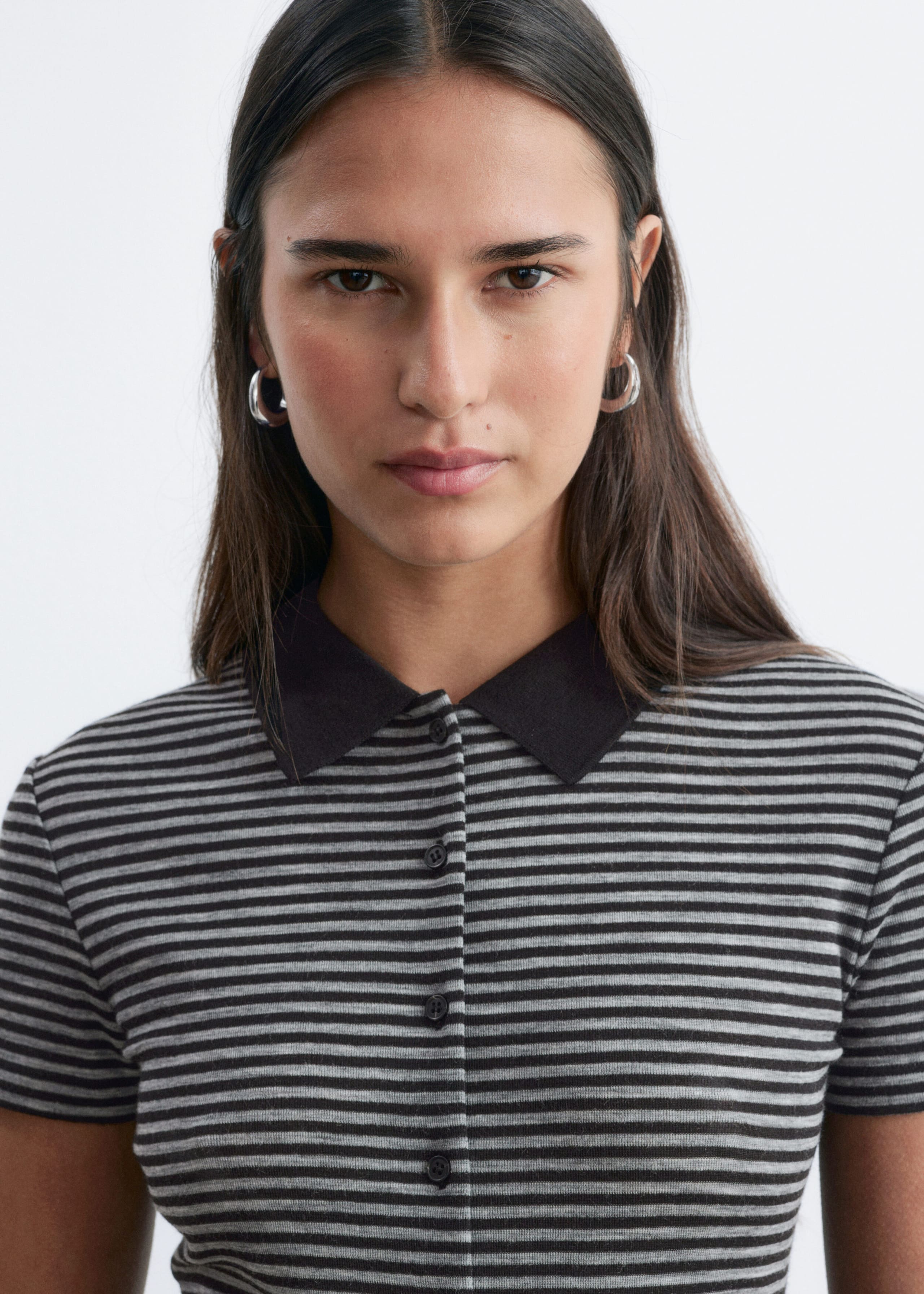 Buttoned Jersey Top - Grey/Black - Lookbook