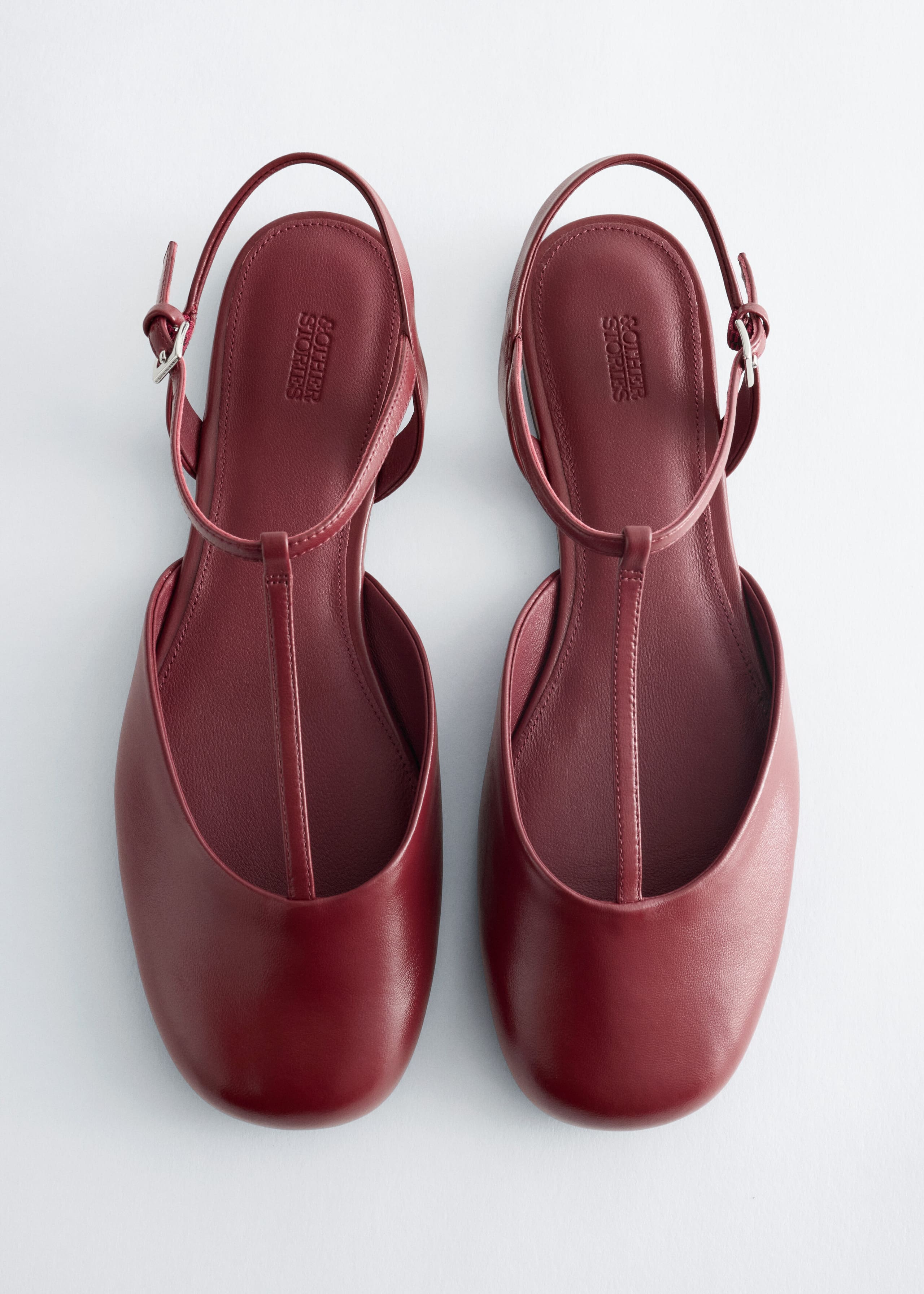 Open‑Heel Leather Ballerinas - Dark Red - Still Life