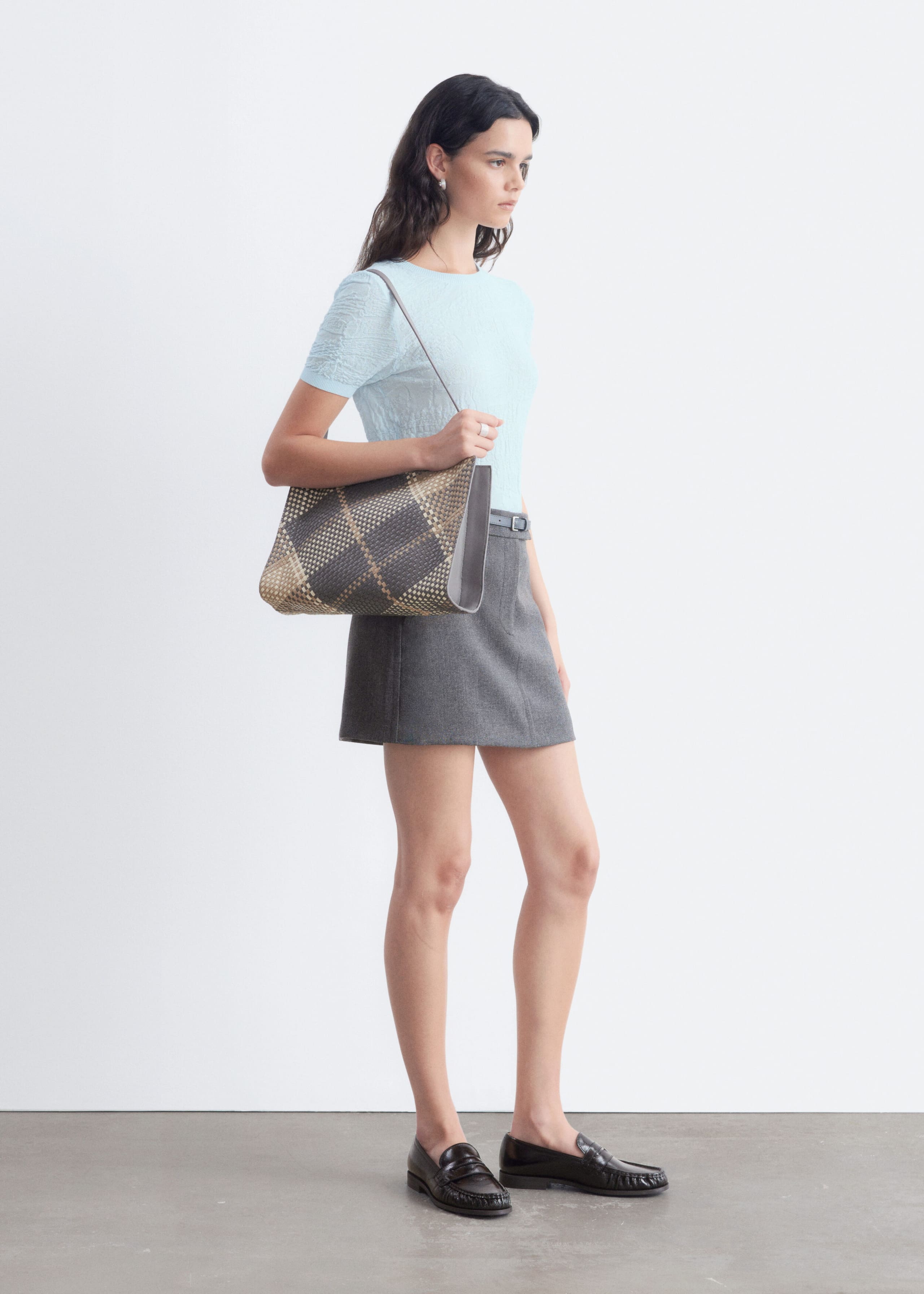 Jacquard Knit T-Shirt - Light Turquoise - Lookbook