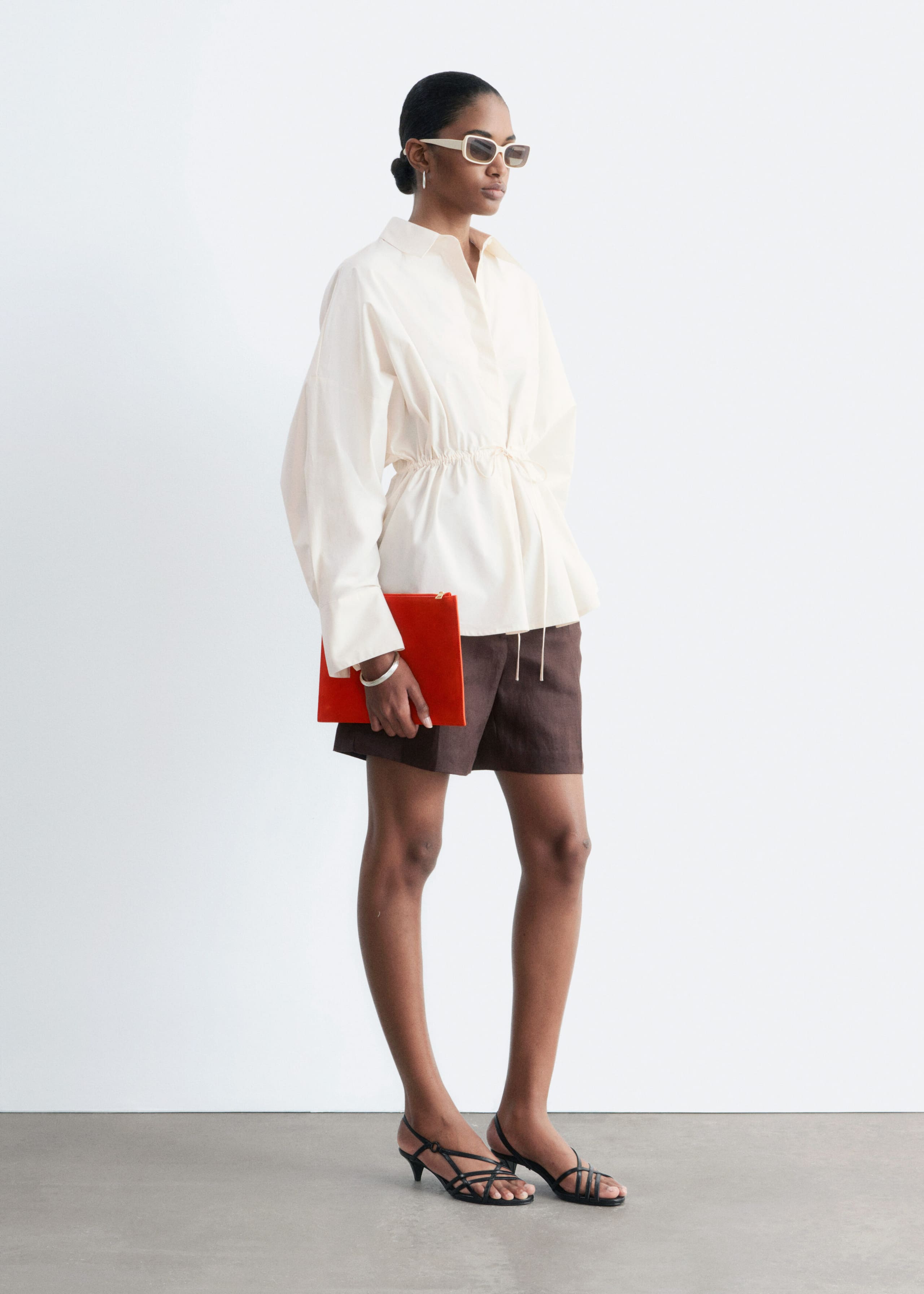 Cotton Poplin Drawstring Shirt - Off White - Lookbook
