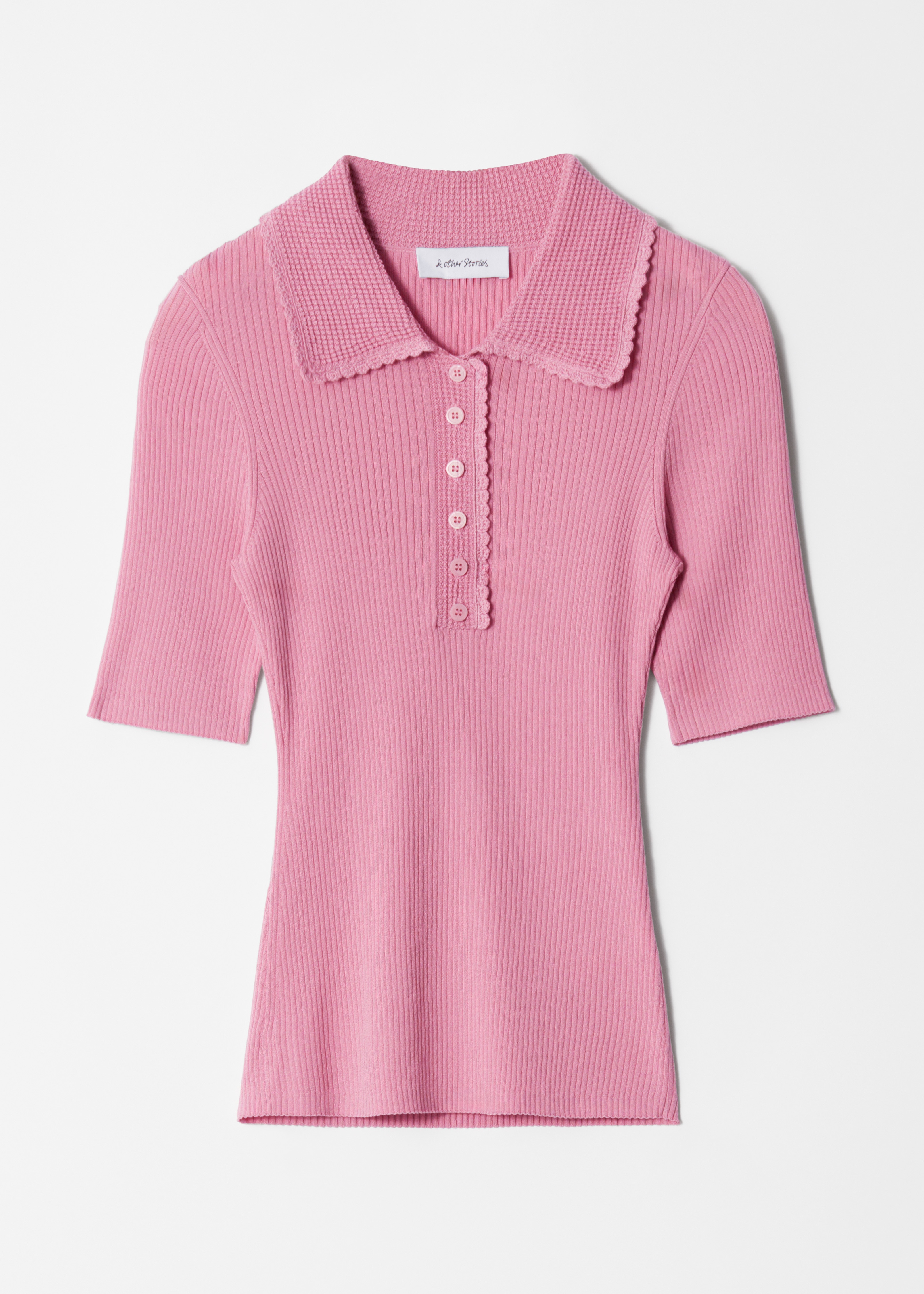 T-shirt em malha canelada recortada - Cor-de-rosa