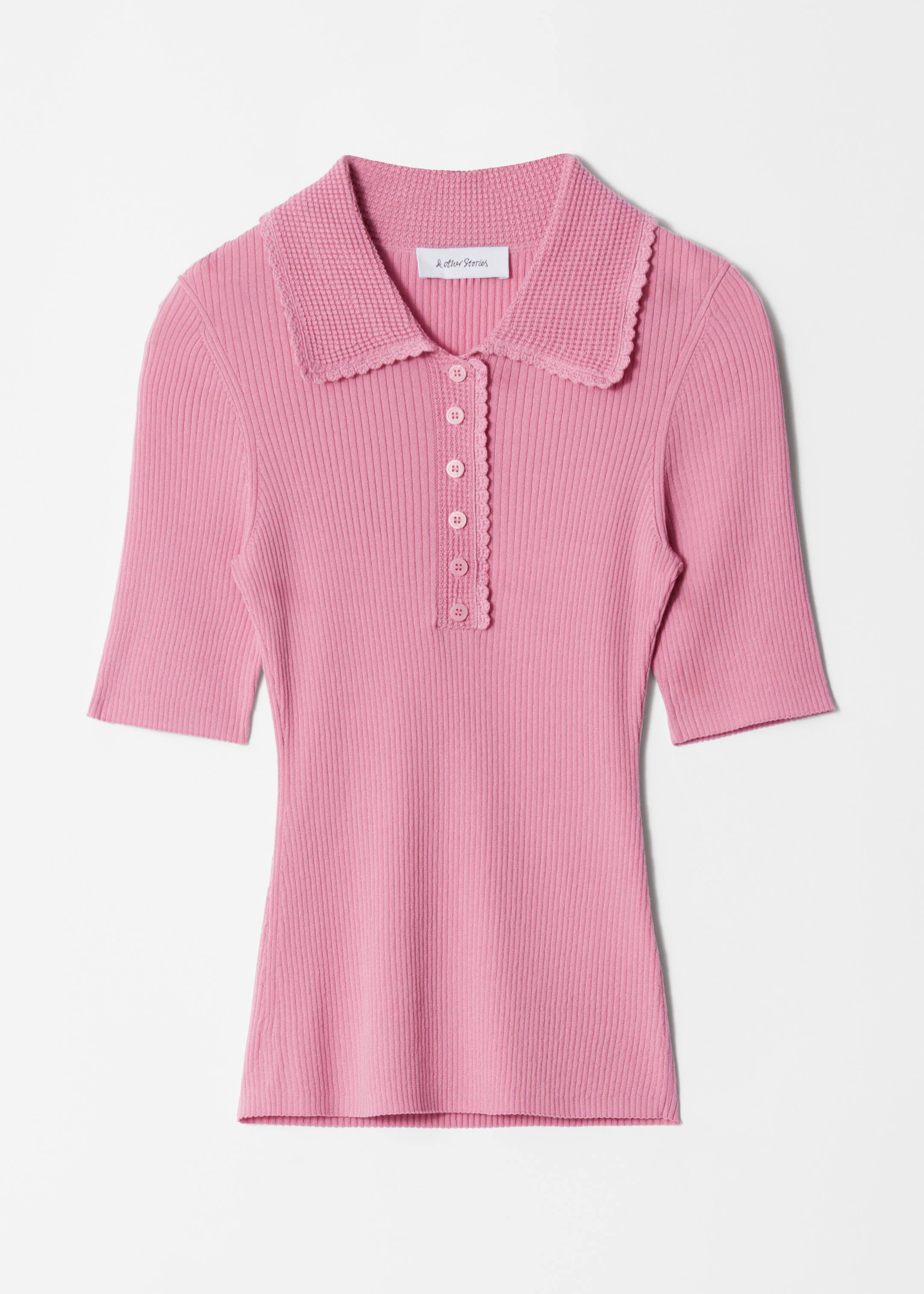 Zobrazit větší obrázek: Žebrovaný top s vlnitým lemem - Růžová - ŽENY | H&M CZ 1