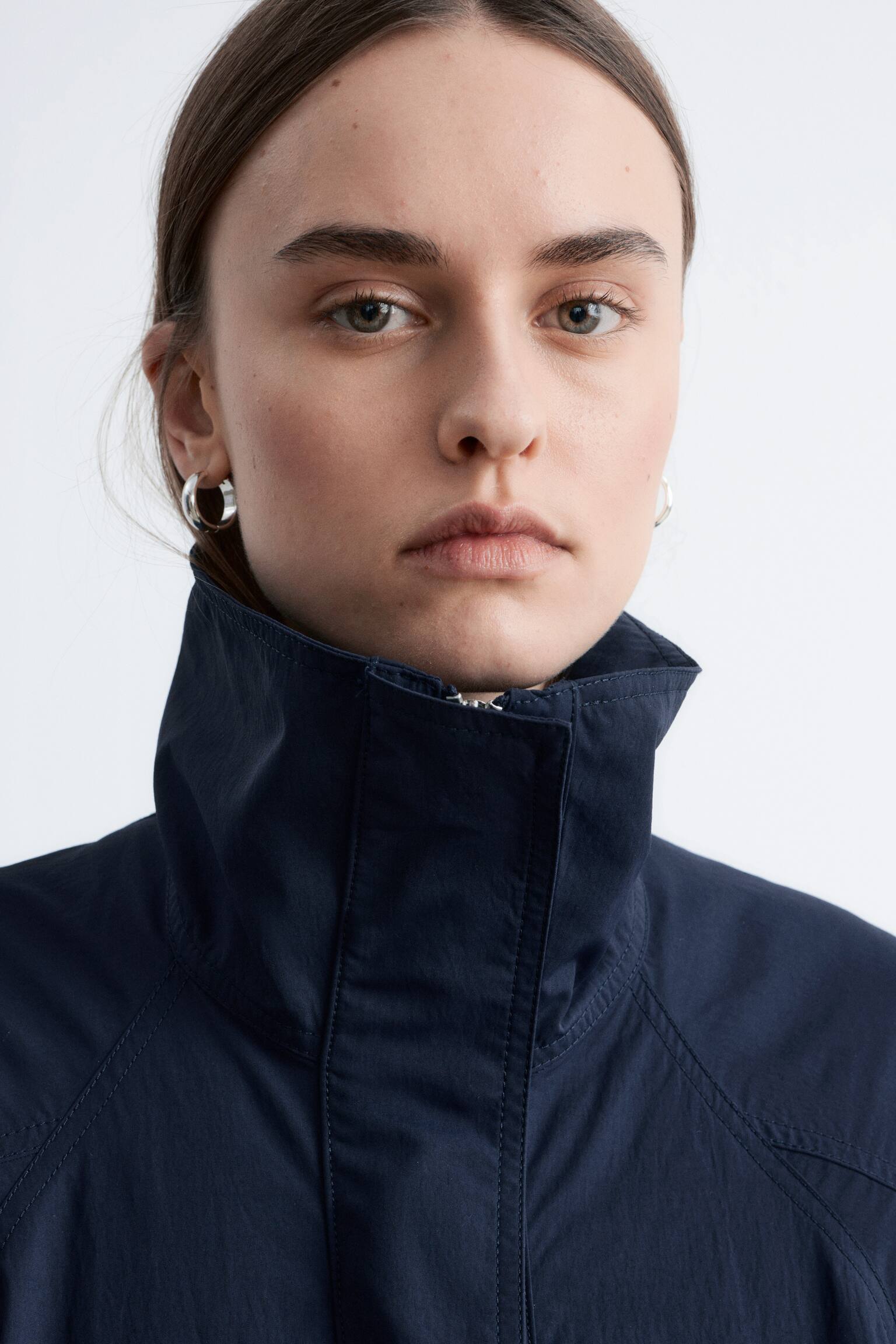 Giacca con coulisse e colletto alla coreana - Blu scuro - 10