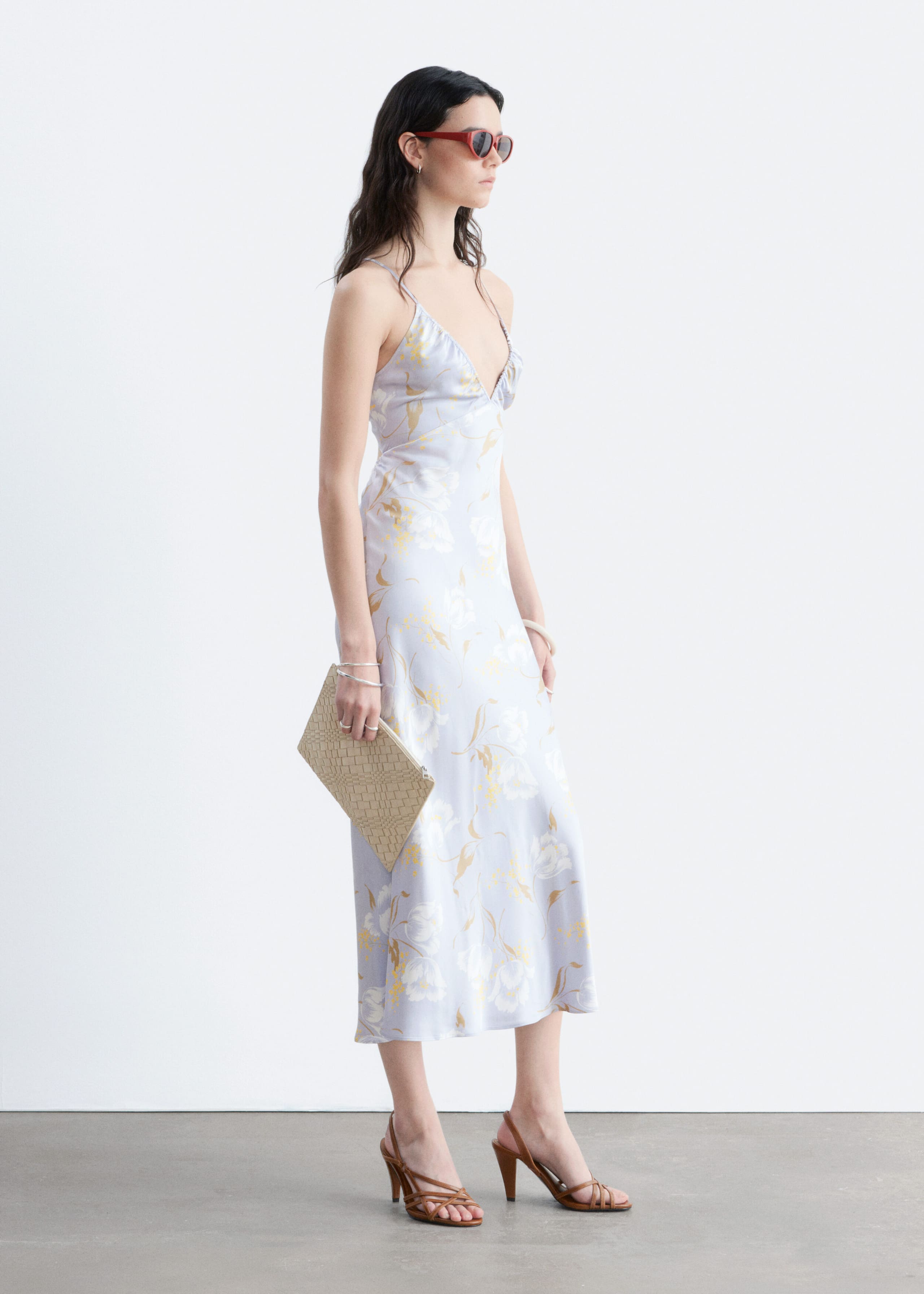 Satin Slip Midi Dress - Light Blue/Floral - Still Life