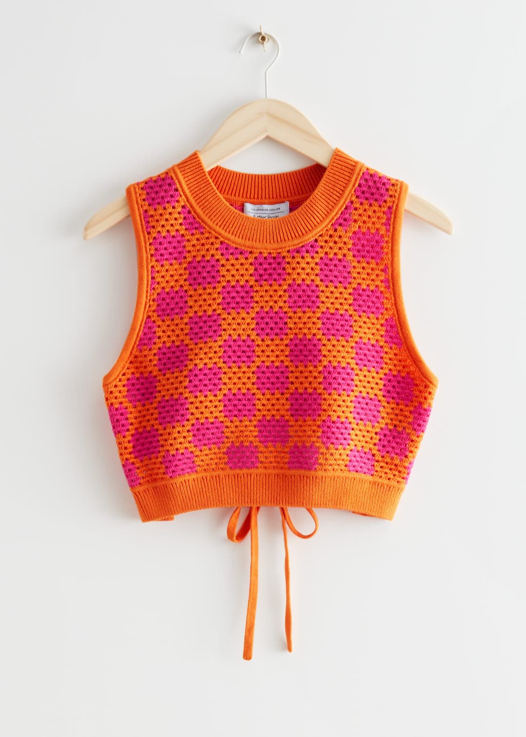 Crocheted Tank Top - Pink/Orange Checks - Natura morta